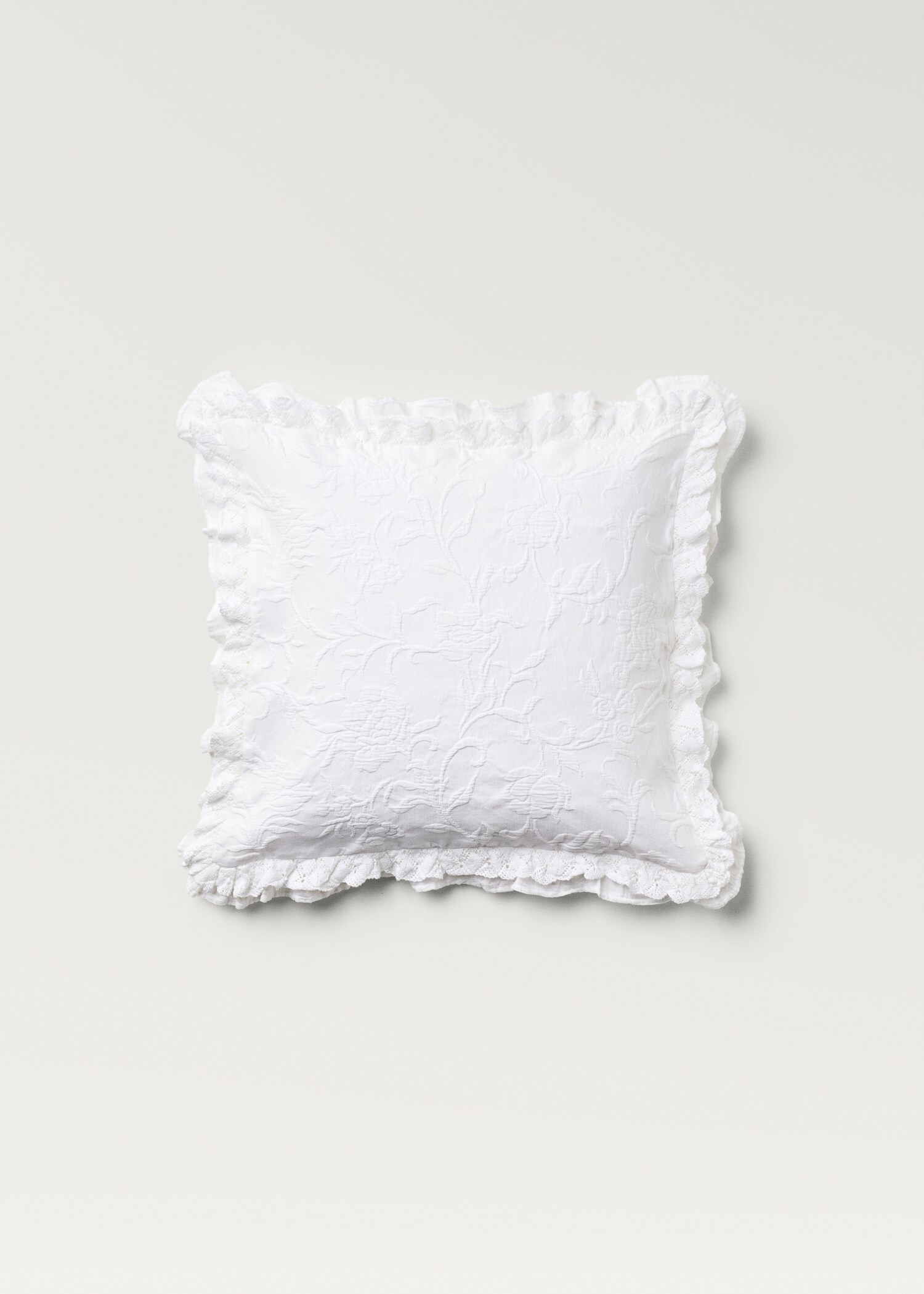 Kopfkissenbezug aus Baumwoll-Jacquard mit Blumenmuster und Rüschen 50 x 50 cm - Artikel ohne Model