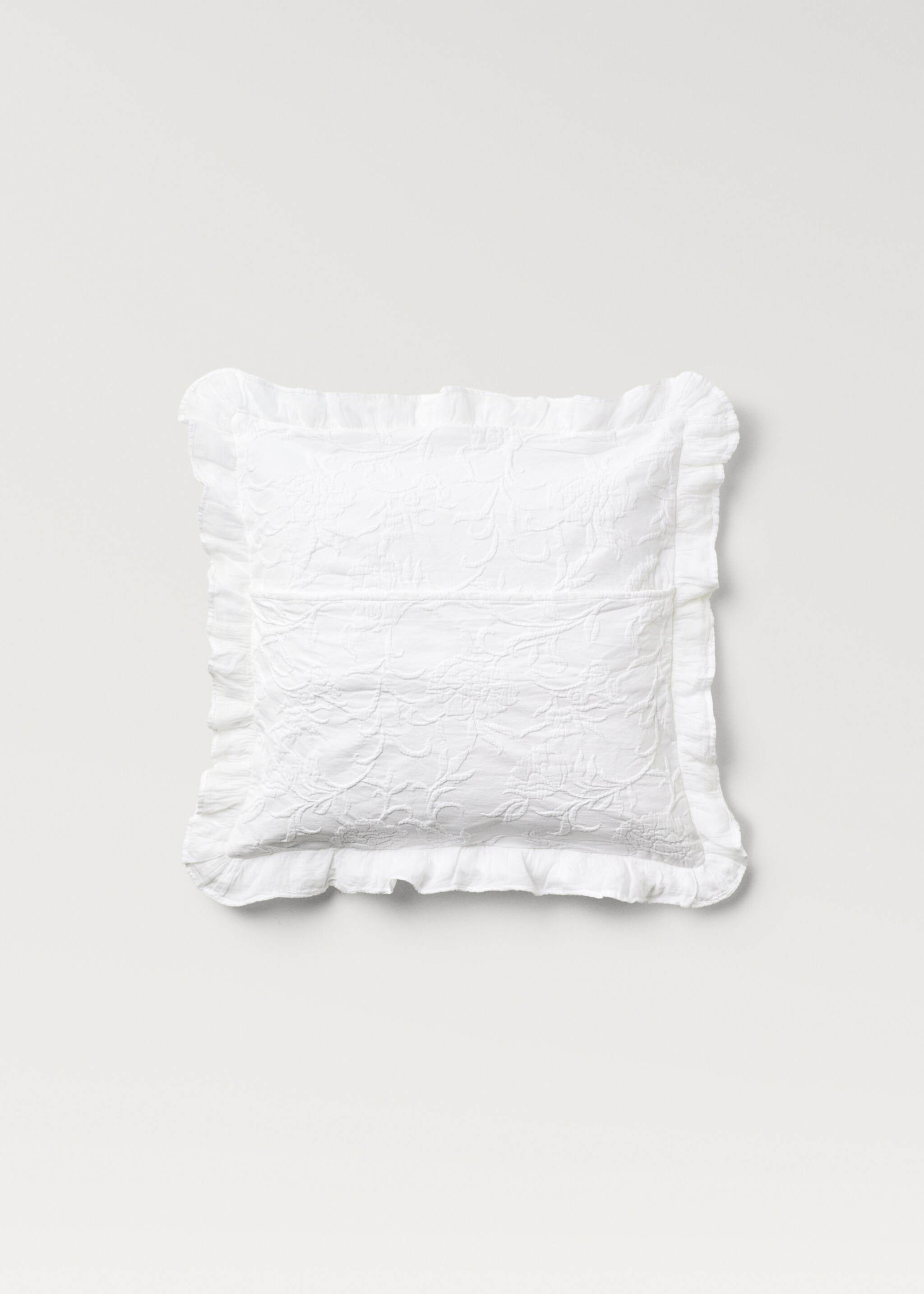 Çiçekli jakar pamuklu volanlı yastık kılıfı 50x50 cm - Ürün detayı 1