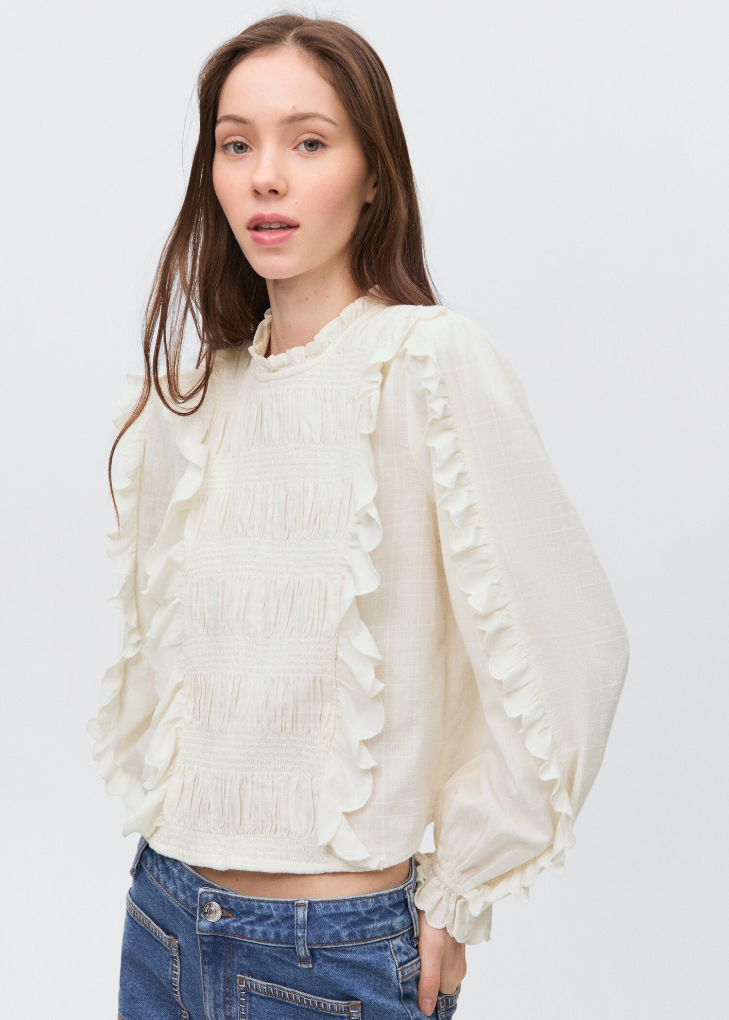 Ruched blouse with ruffles - Medium plane
