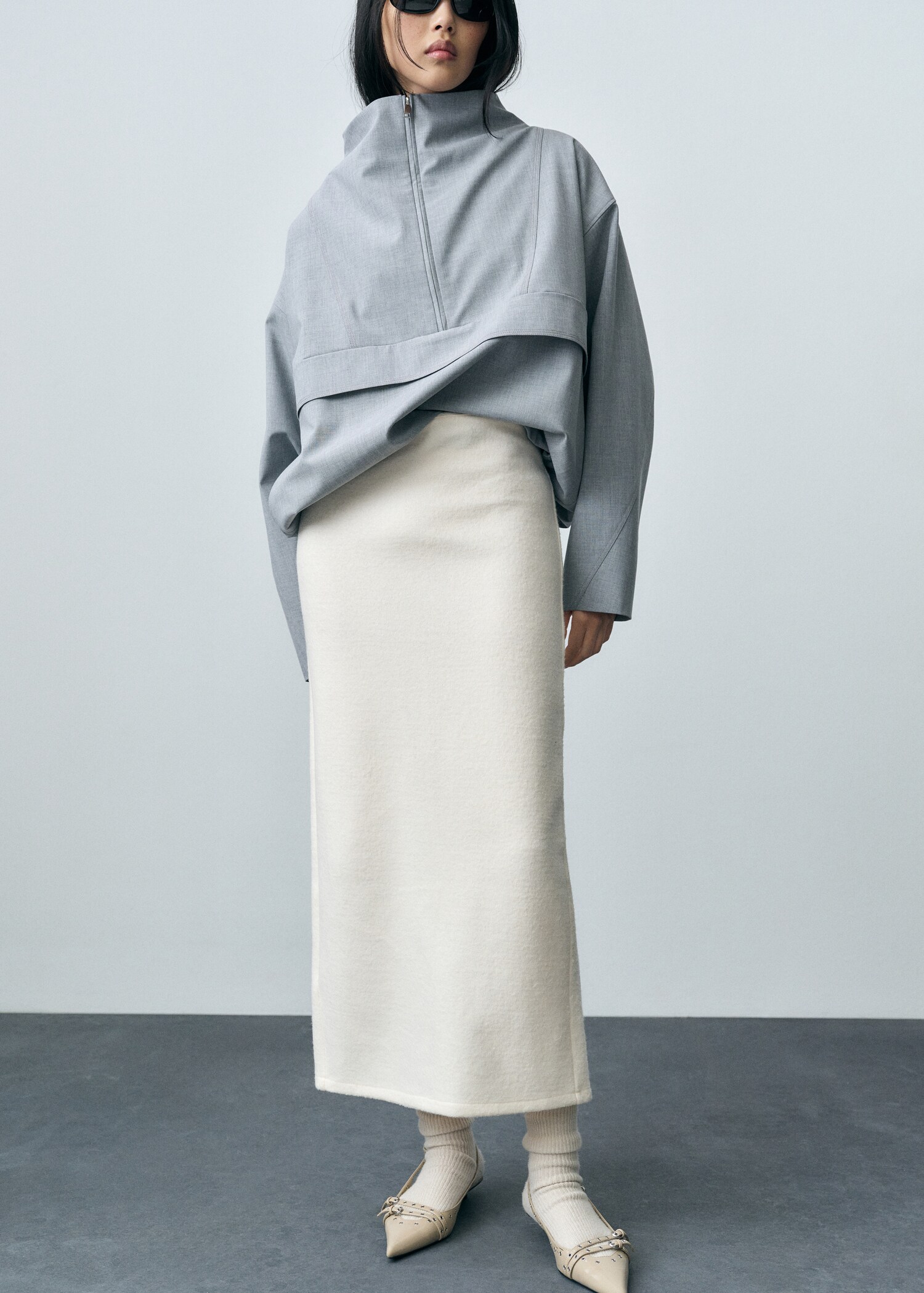 Wool-blend midi-skirt - Medium plane