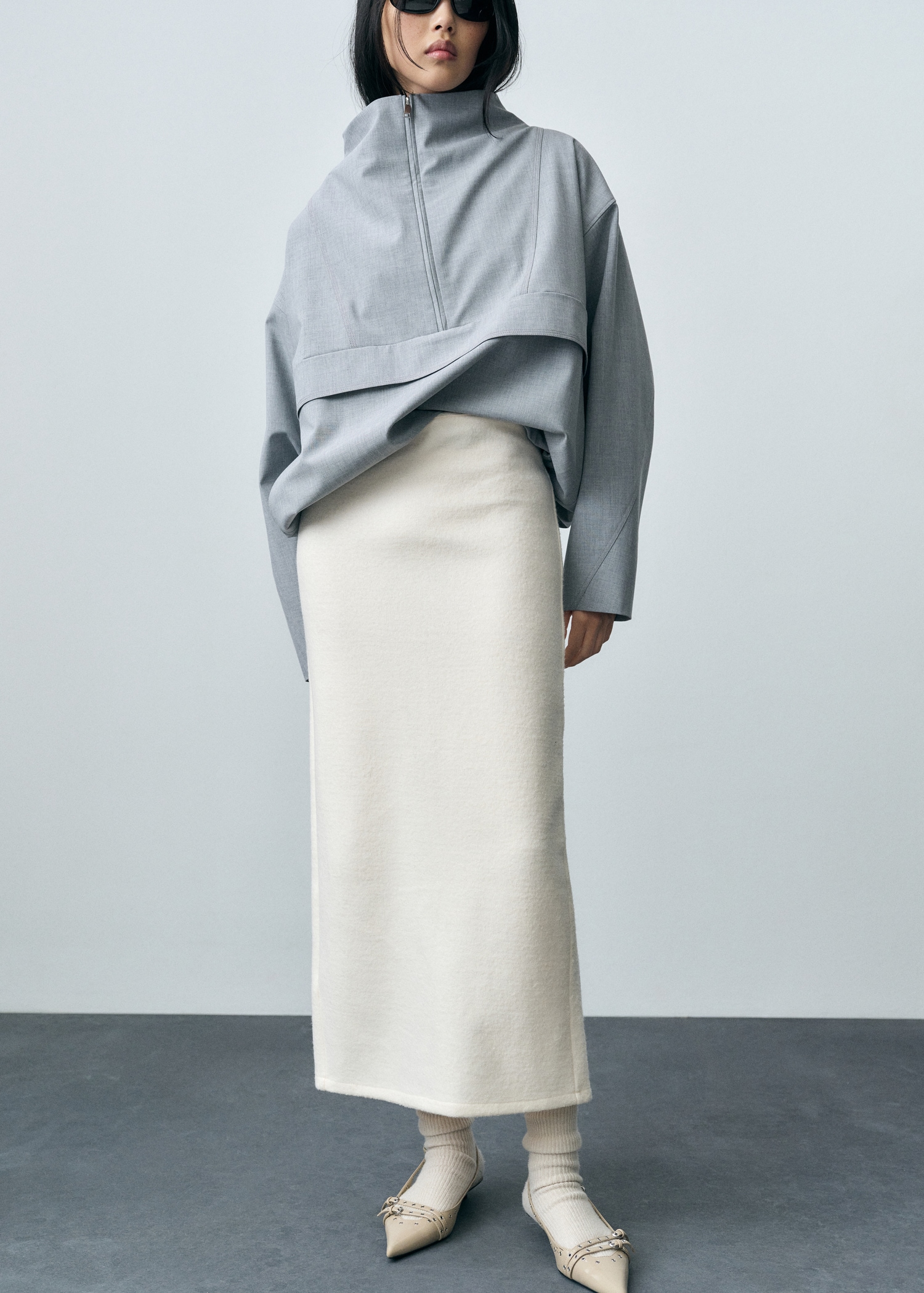 Women's Pleated Midi Wool Skirt in Grey 312301 Women's Pleated Midi Wool Skirt in Grey 312301