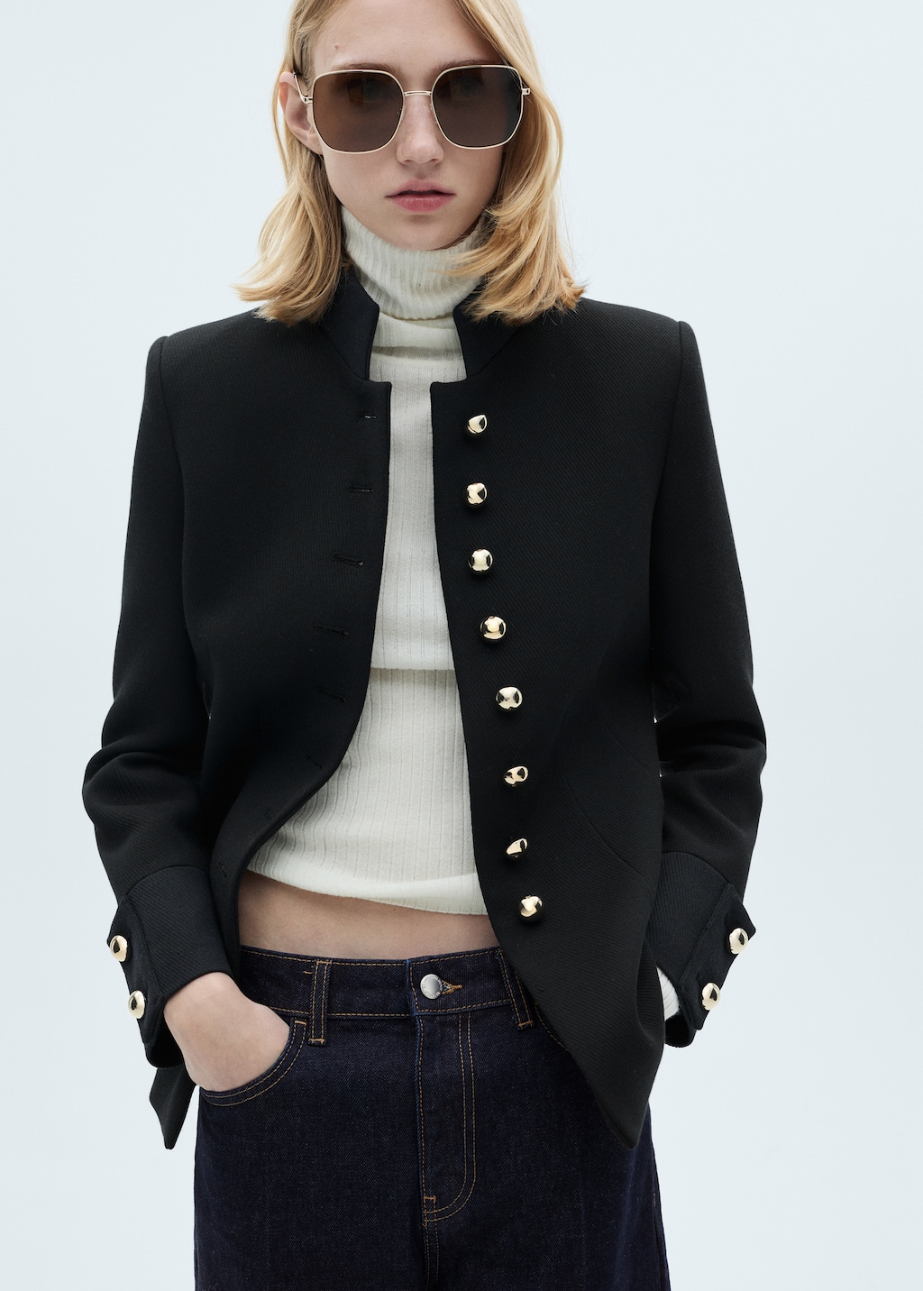 Jacket with jewel-button strip collar - Women | MANGO India