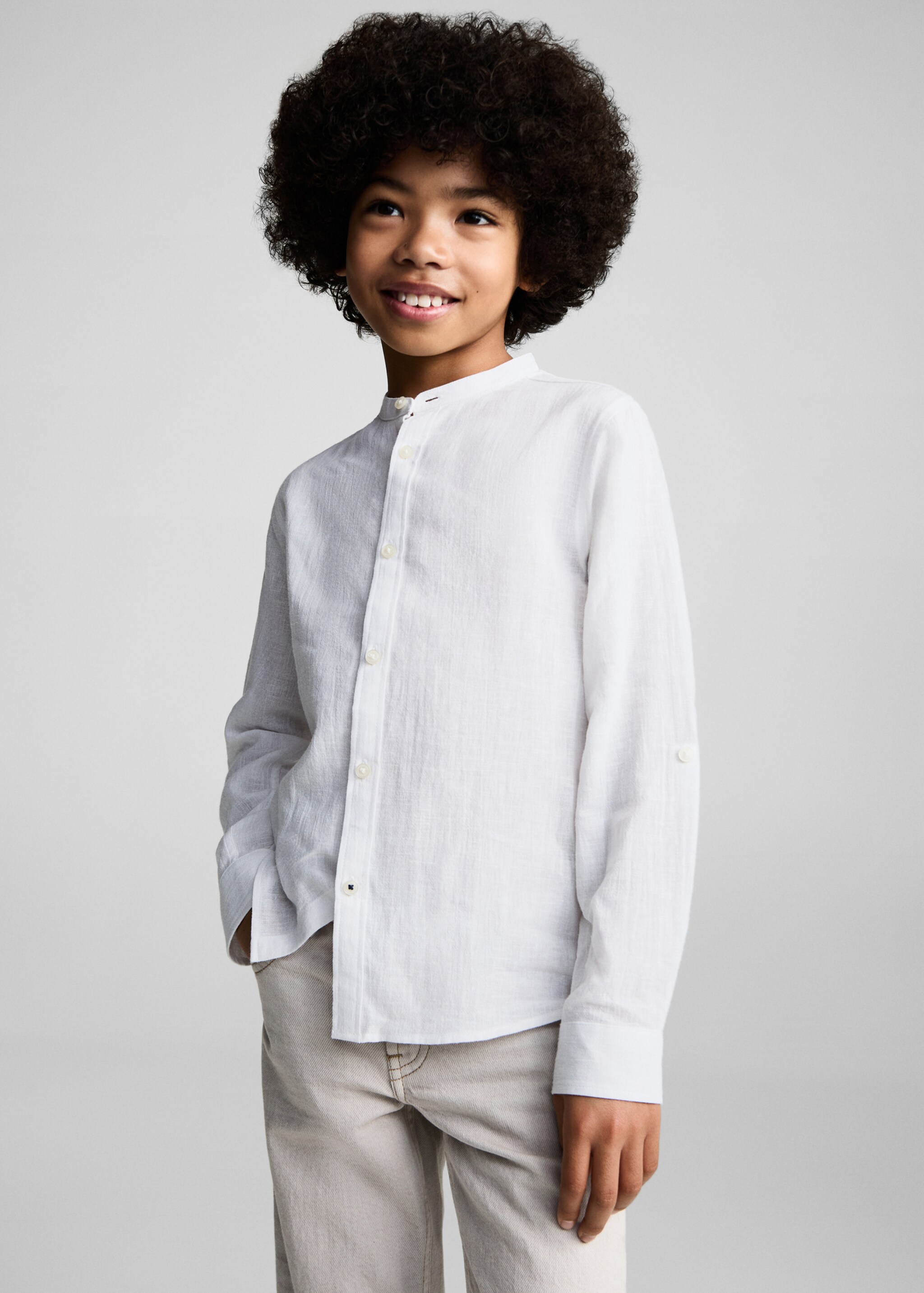 Cotton linen shirt with mandarin collar - Medium plane