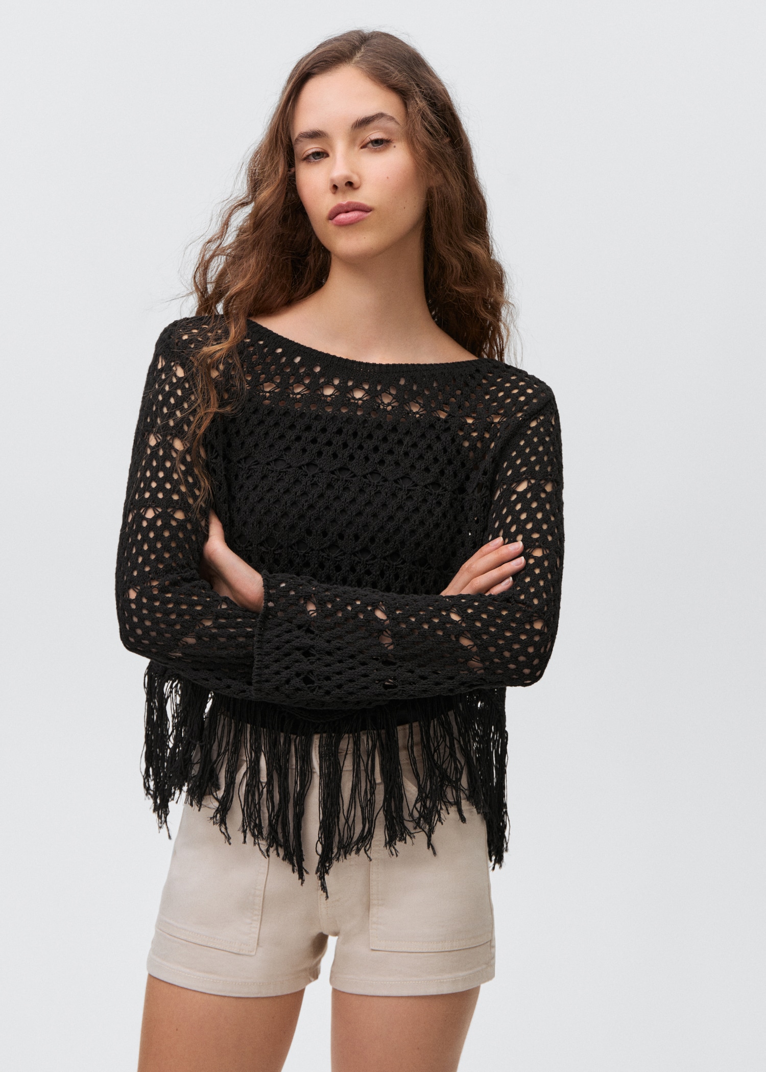 Fringed detail openwork sweater - Medium plane