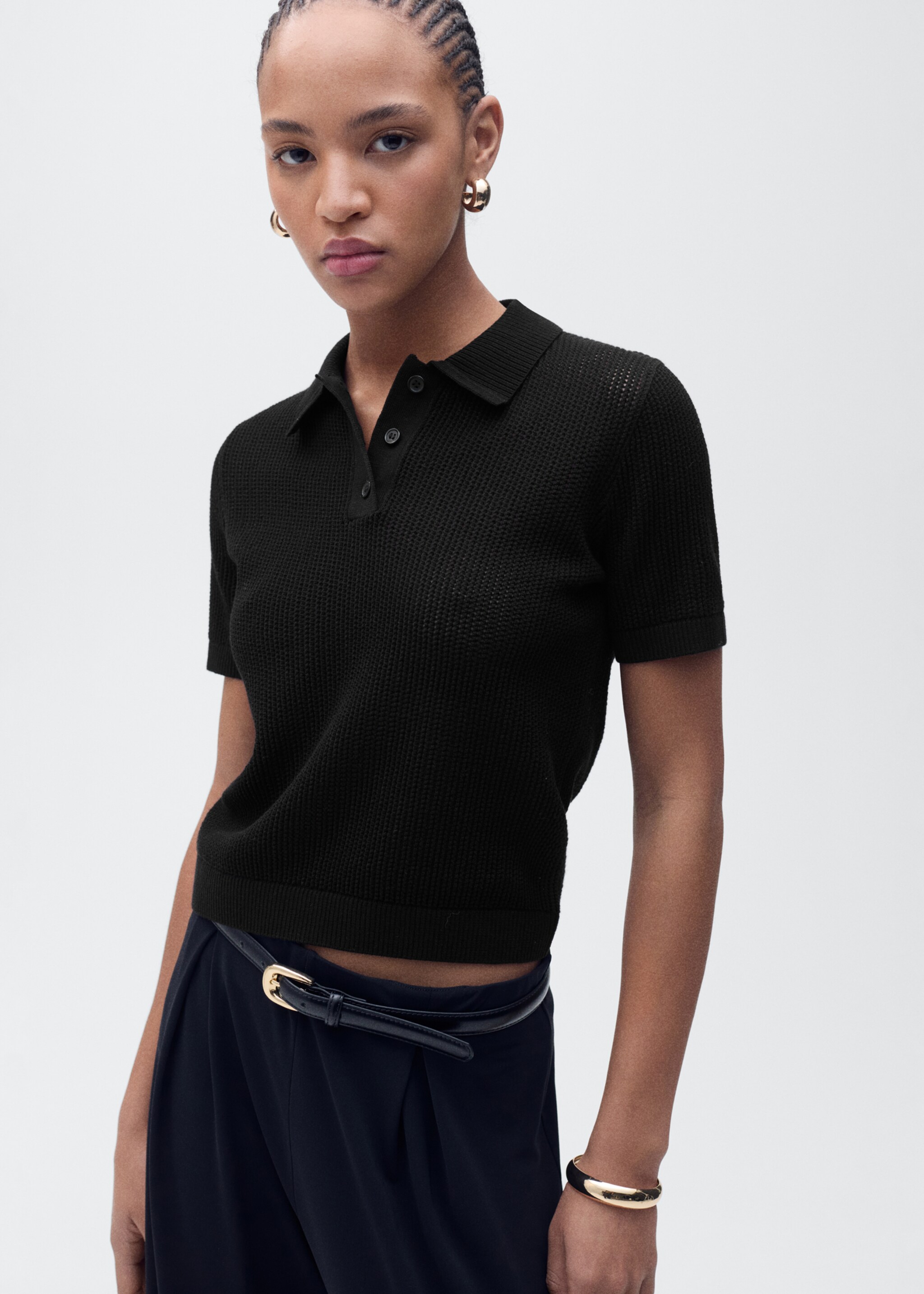 Openwork knitted polo-neck sweater - Medium plane