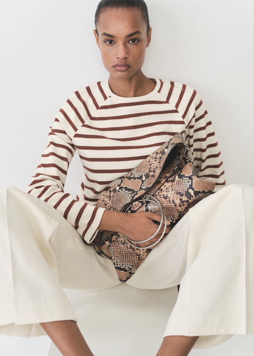 Striped round-neck sweatshirt - Burnt Orange