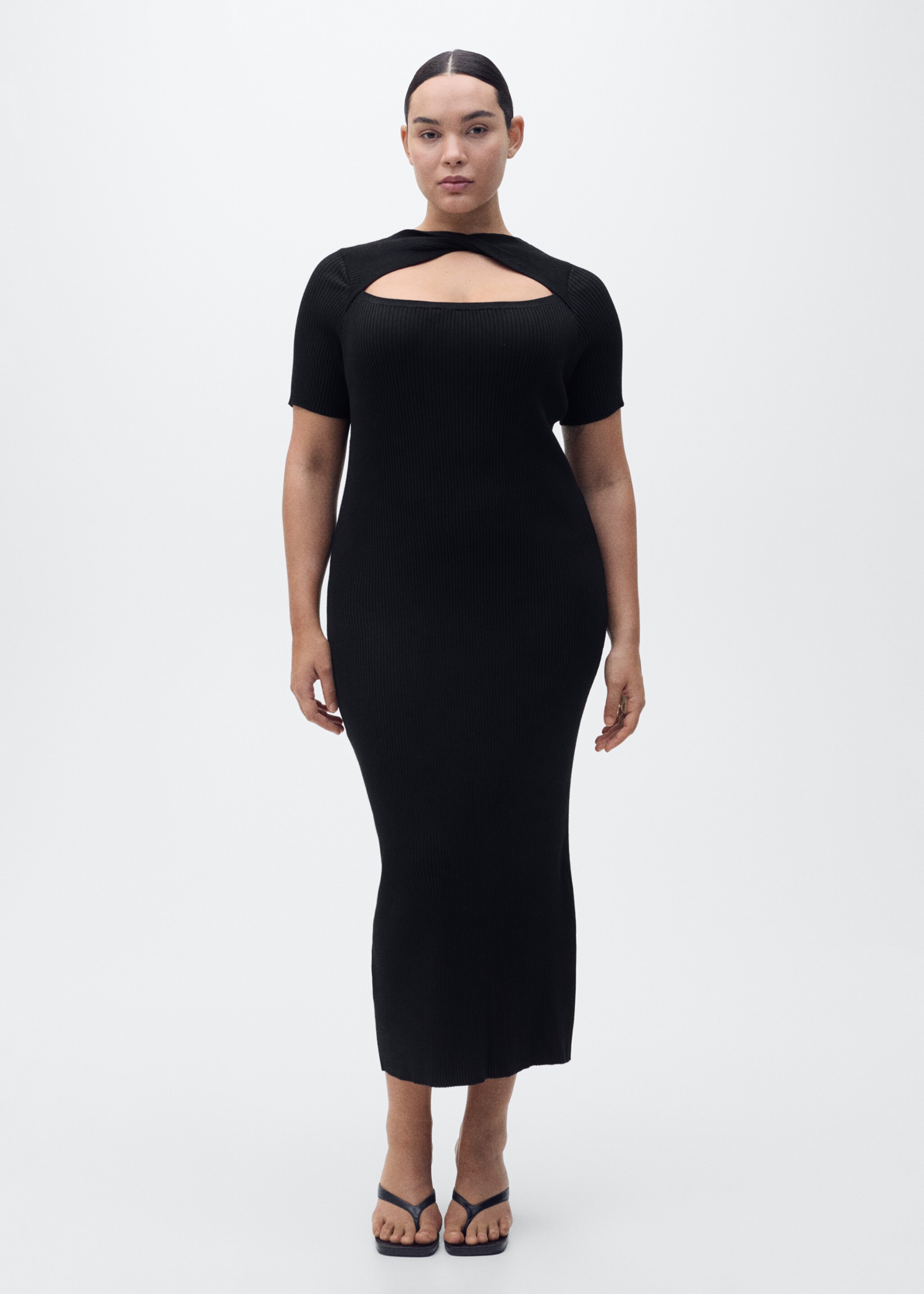 Vestido midi canalé escote abertura - Detalle del artículo 3