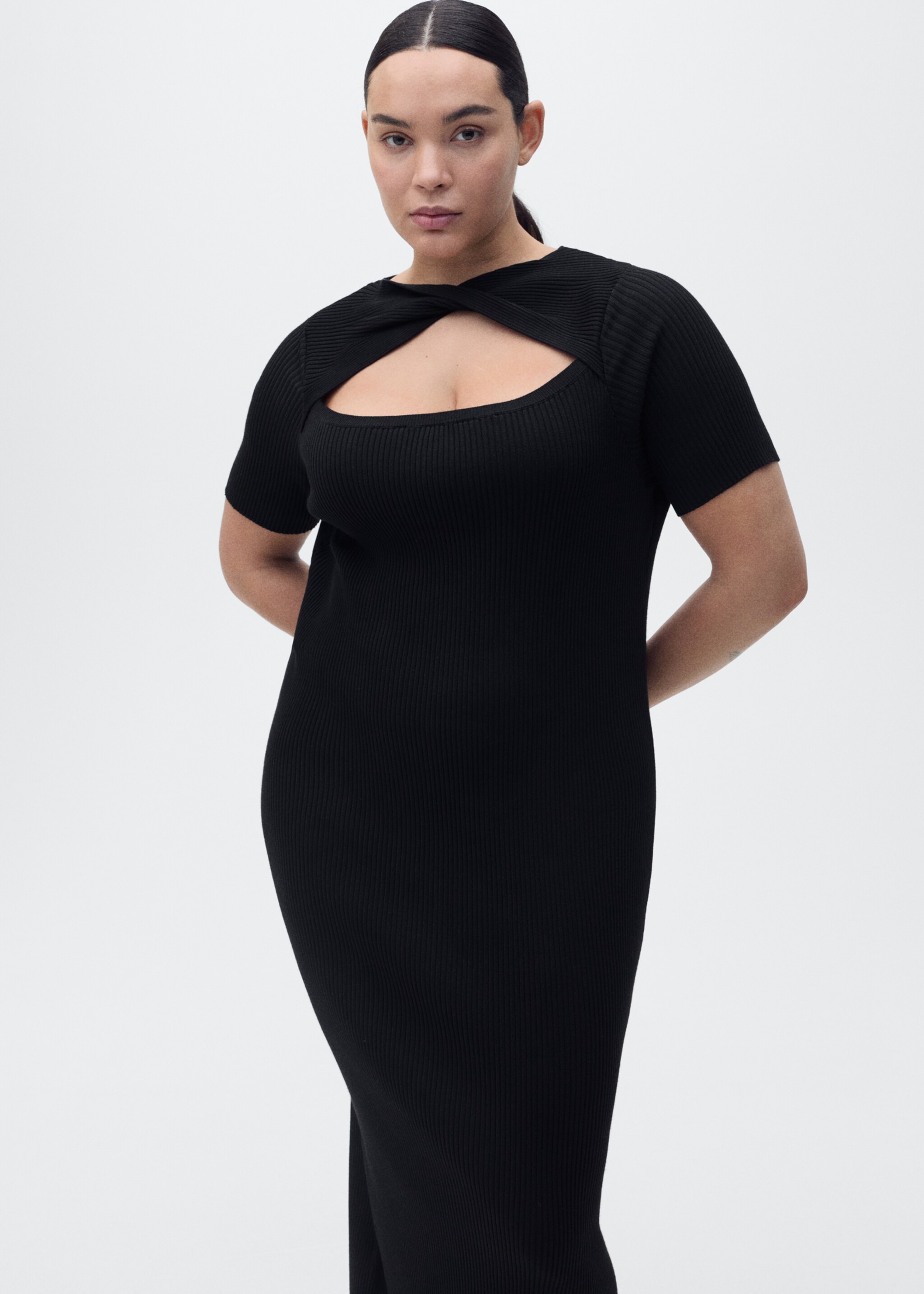 Vestido midi canalé escote abertura - Detalle del artículo 5