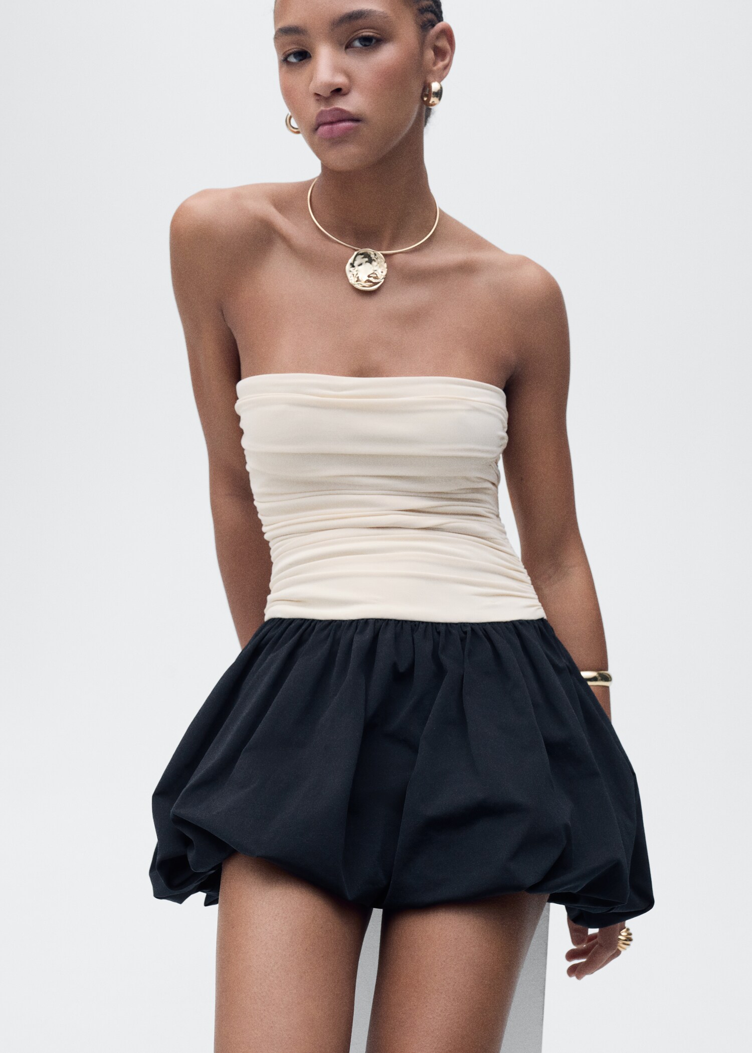 Draped-body balloon skirt dress - Details of the article 2