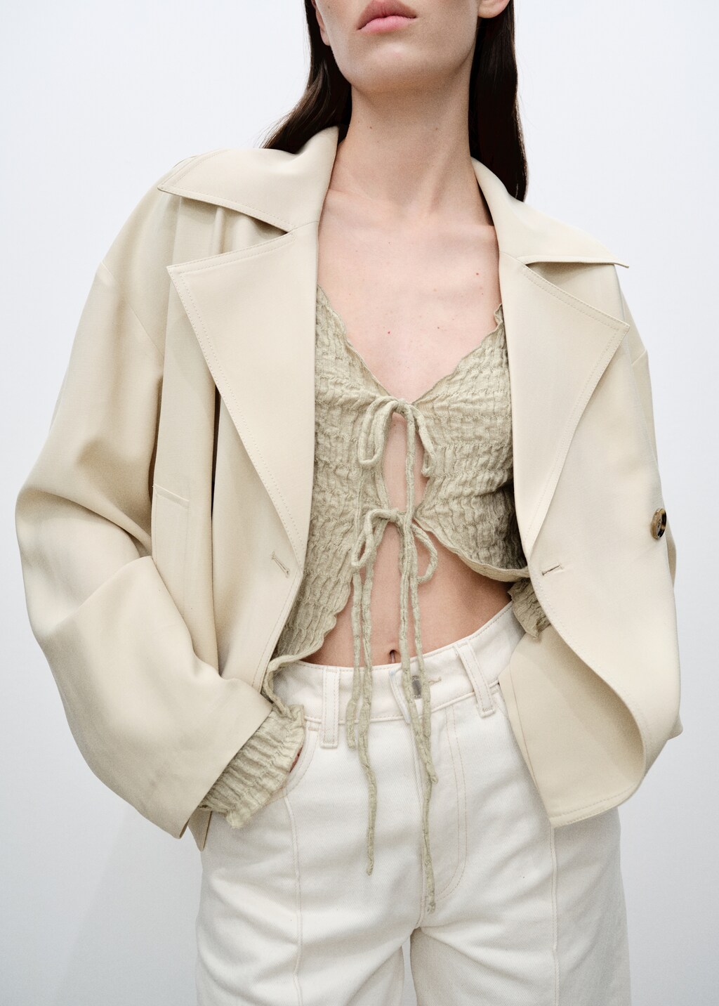 Cotton textured cardigan with bows - image 4