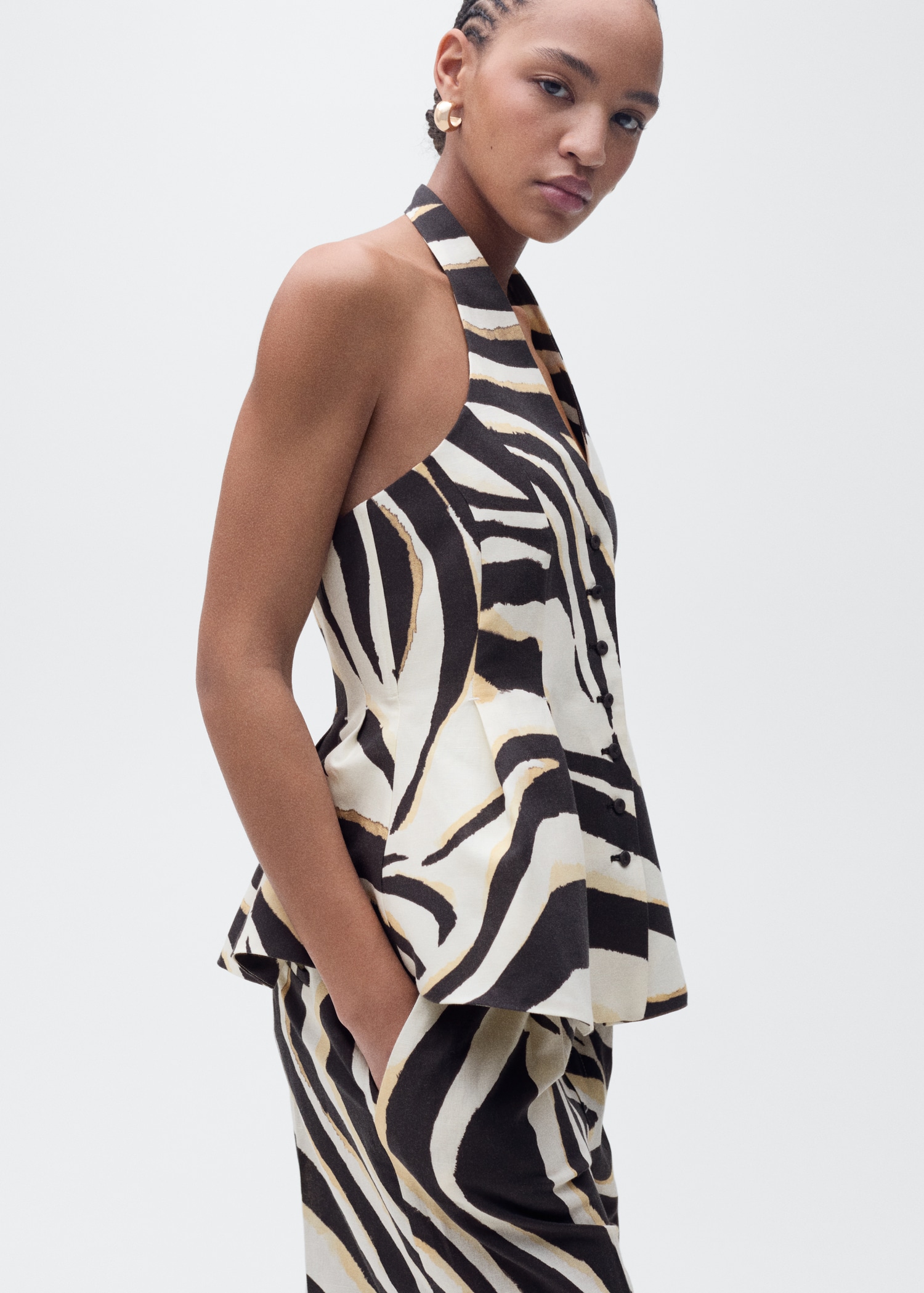 Linen zebra-print halter vest - Medium plane