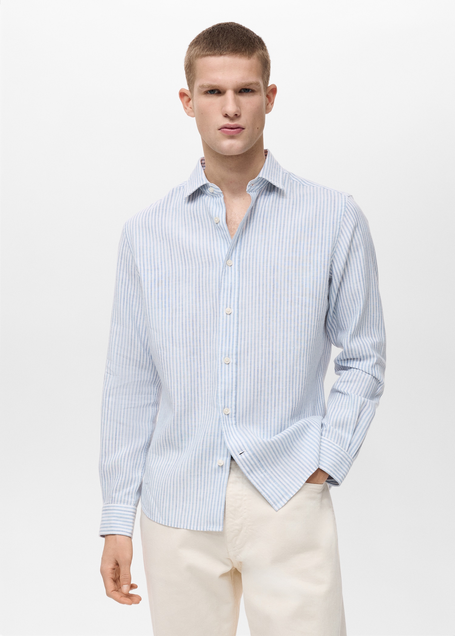 Regular fit striped linen shirt - Medium plane