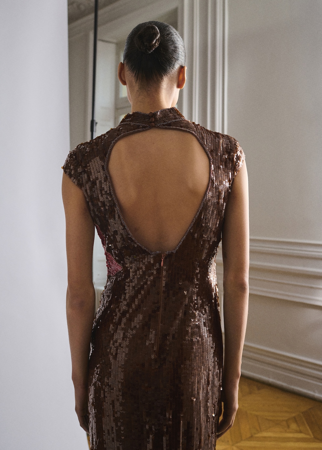 Dress with sequinned flower design