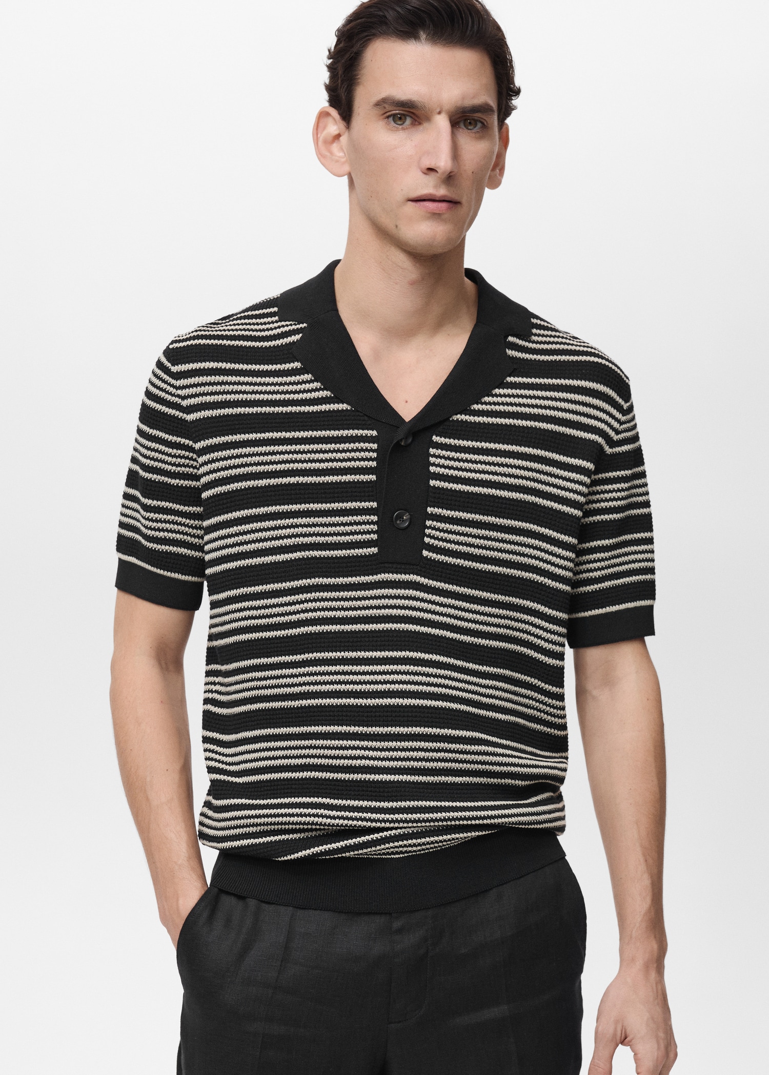 Gestreept gebreid poloshirt - Middenvlak