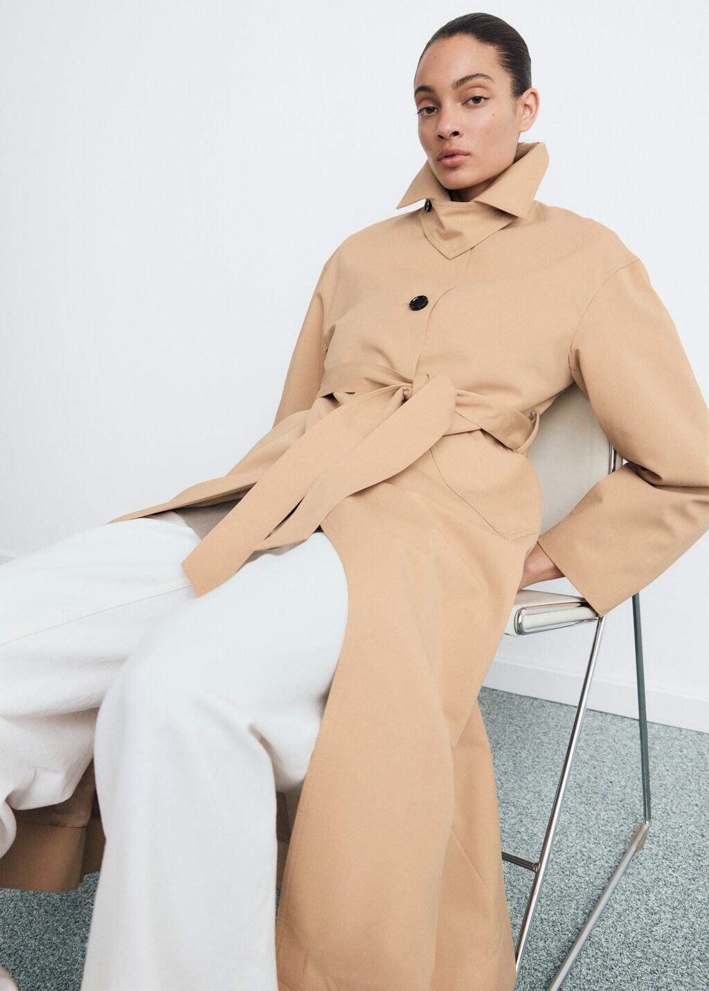 Long trench coat with belt
