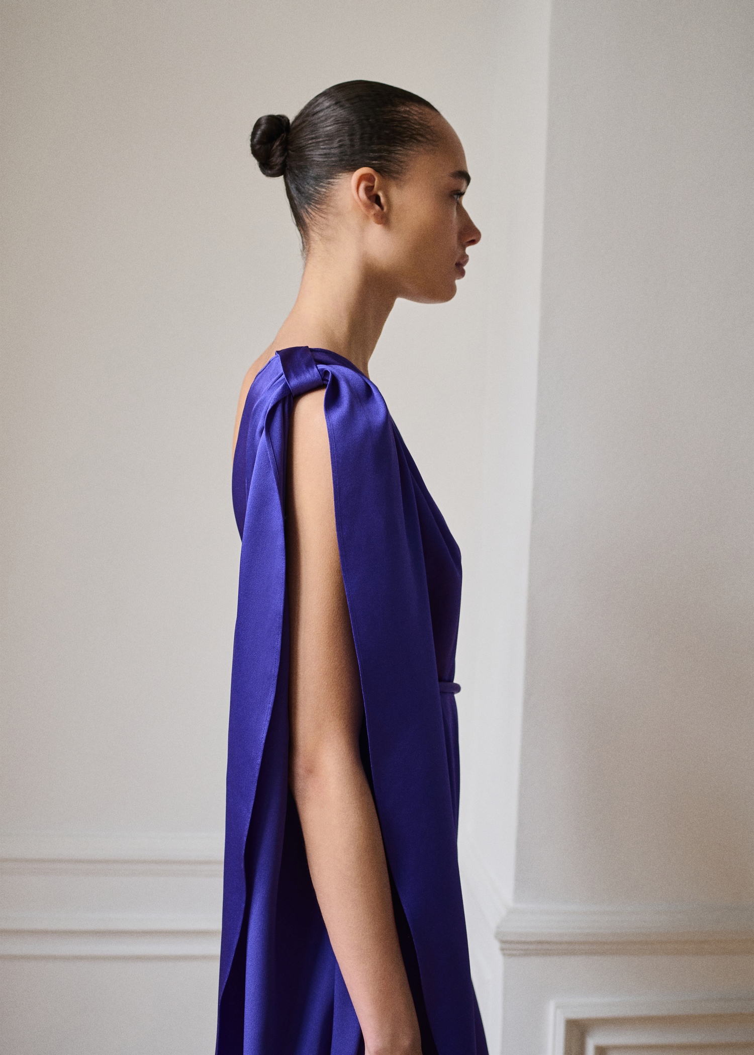 Satin maxi-ruffle jumpsuit Women MANGO USA - Main Image