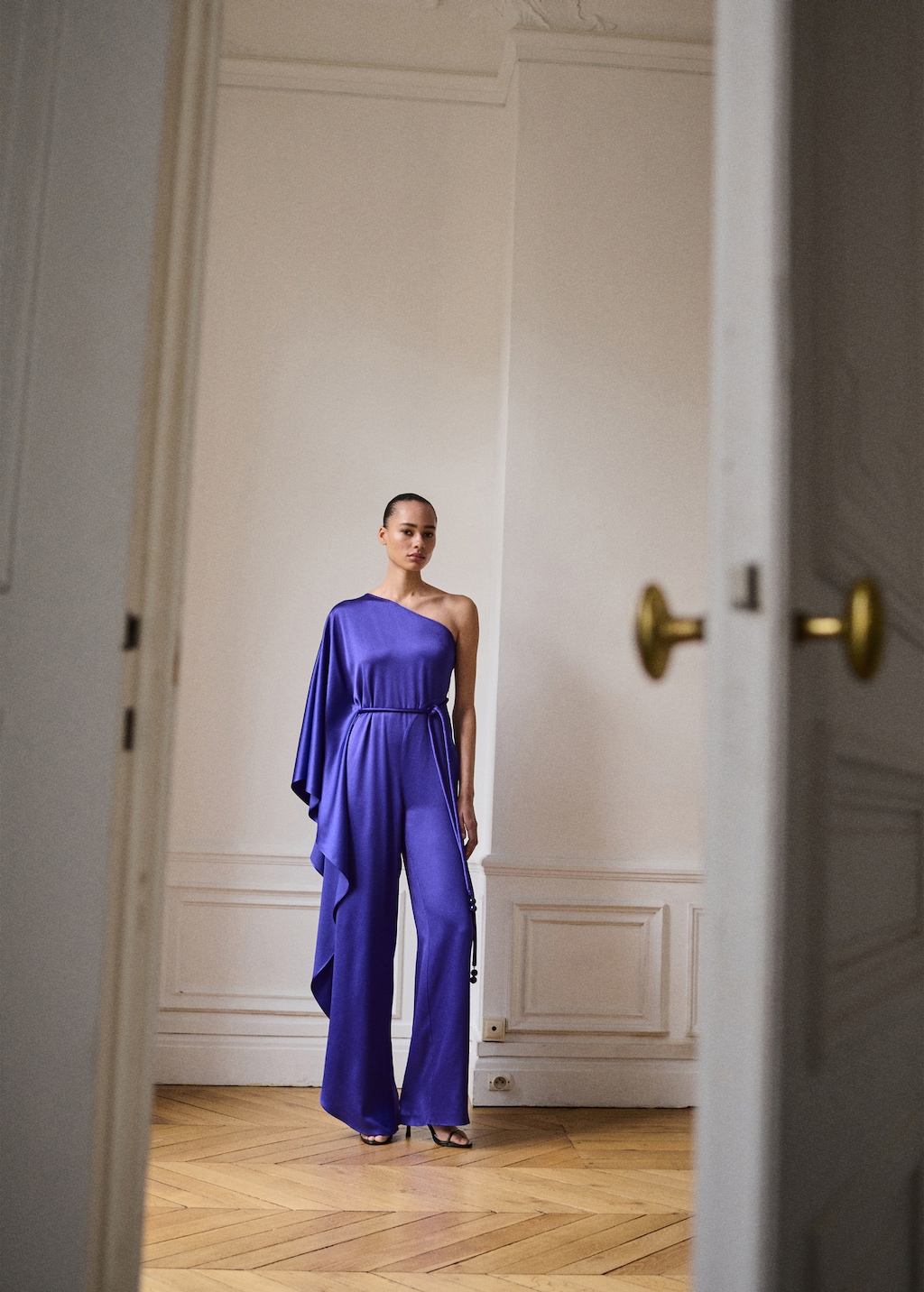 Satin maxi-ruffle jumpsuit