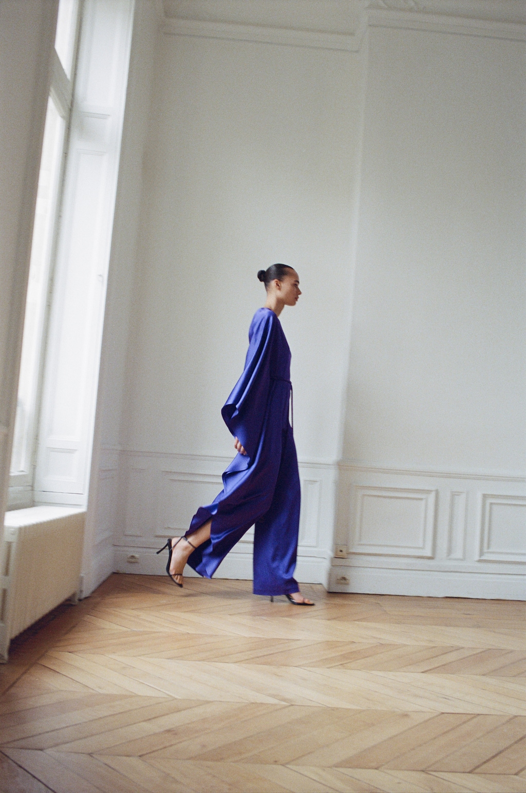 Satin maxi-ruffle jumpsuit