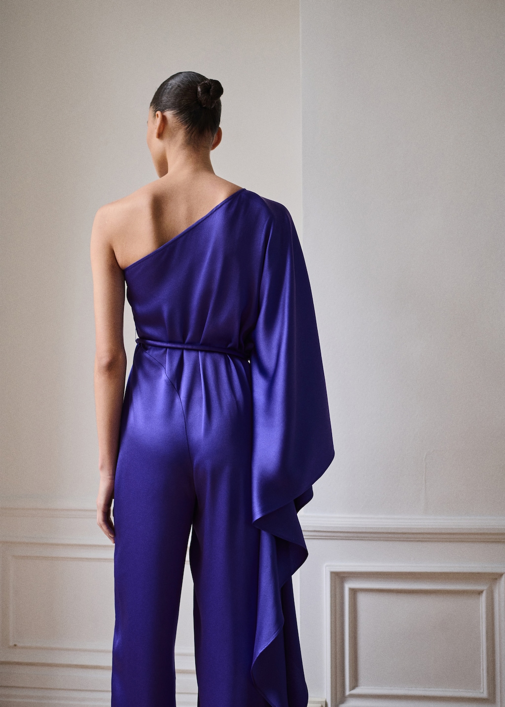 Satin maxi-ruffle jumpsuit