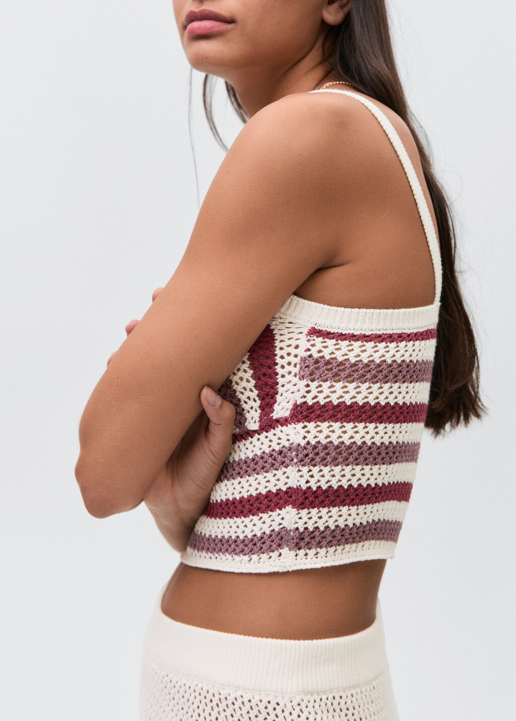 Mango Teen - Openwork Knit Cotton Top Off White - Xs - Teenage Girl
