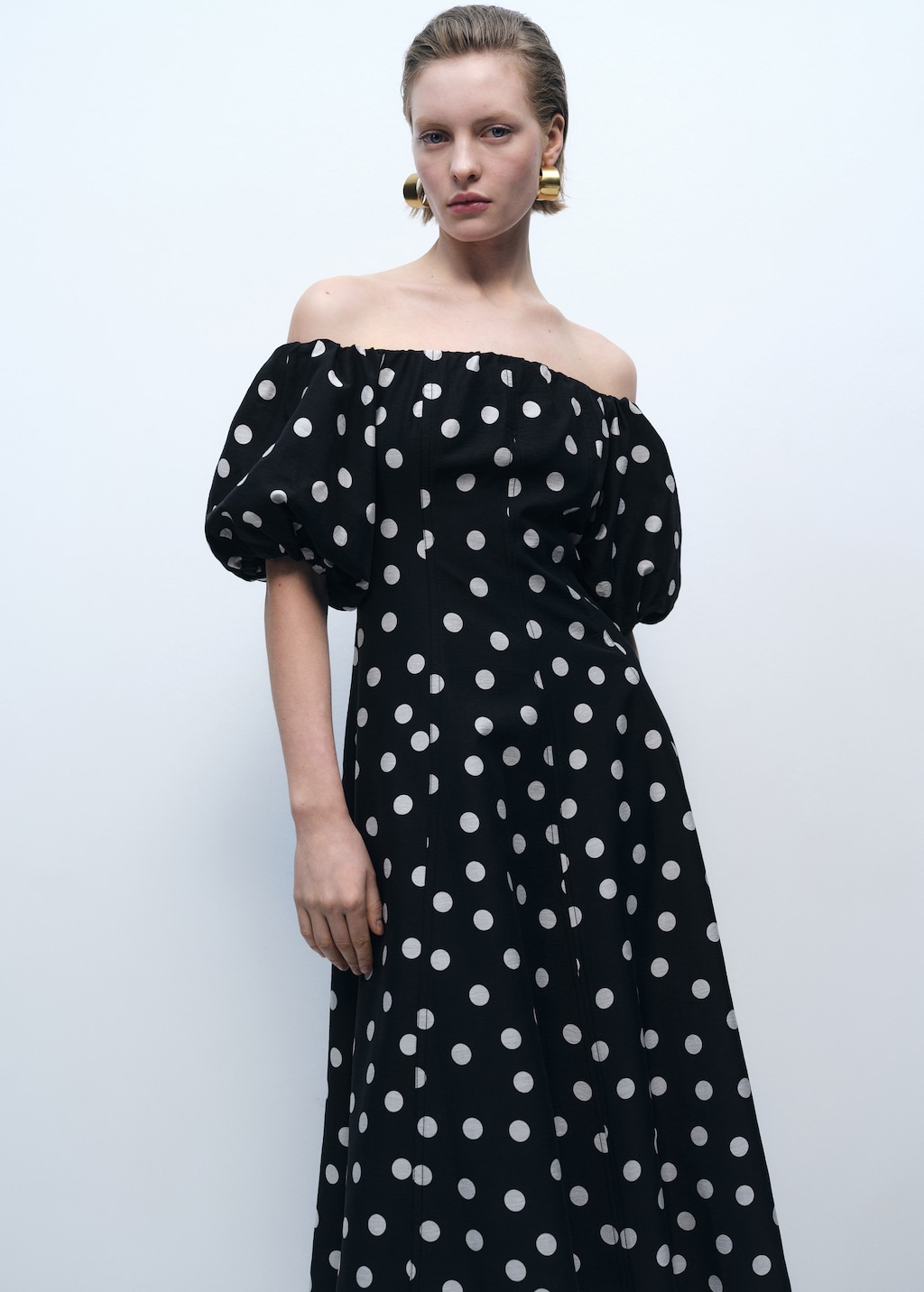 Mango Strapless polka-dot dress