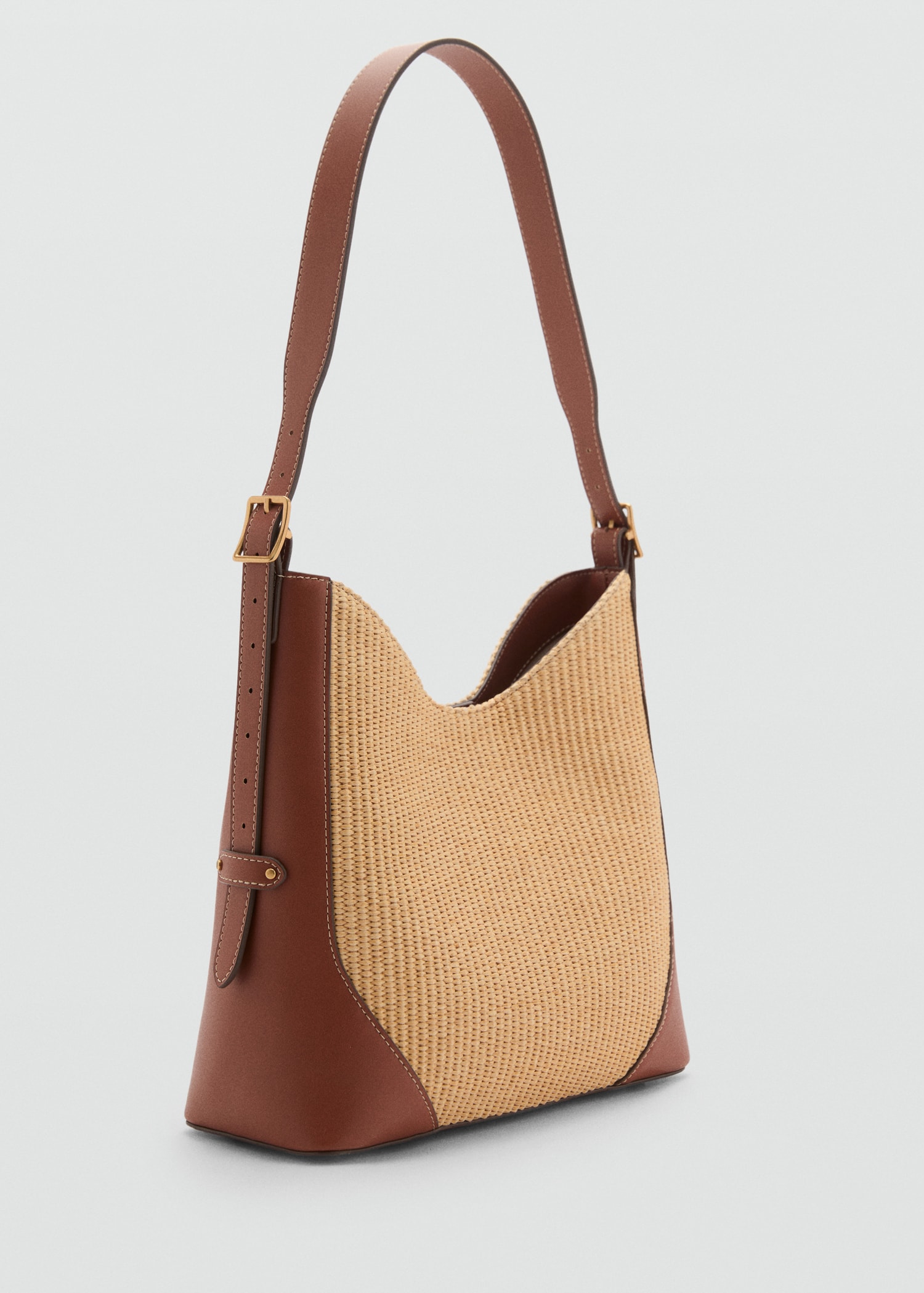 Schultertasche mit Raffiabast-Effek - Mittlere Ansicht