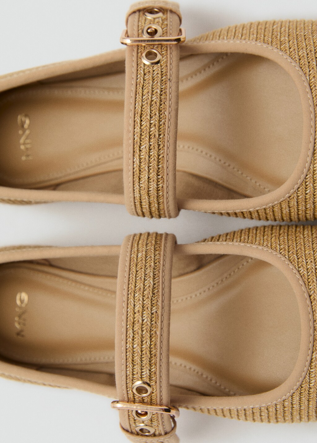 Cotton ballet flats with strap and buckle
