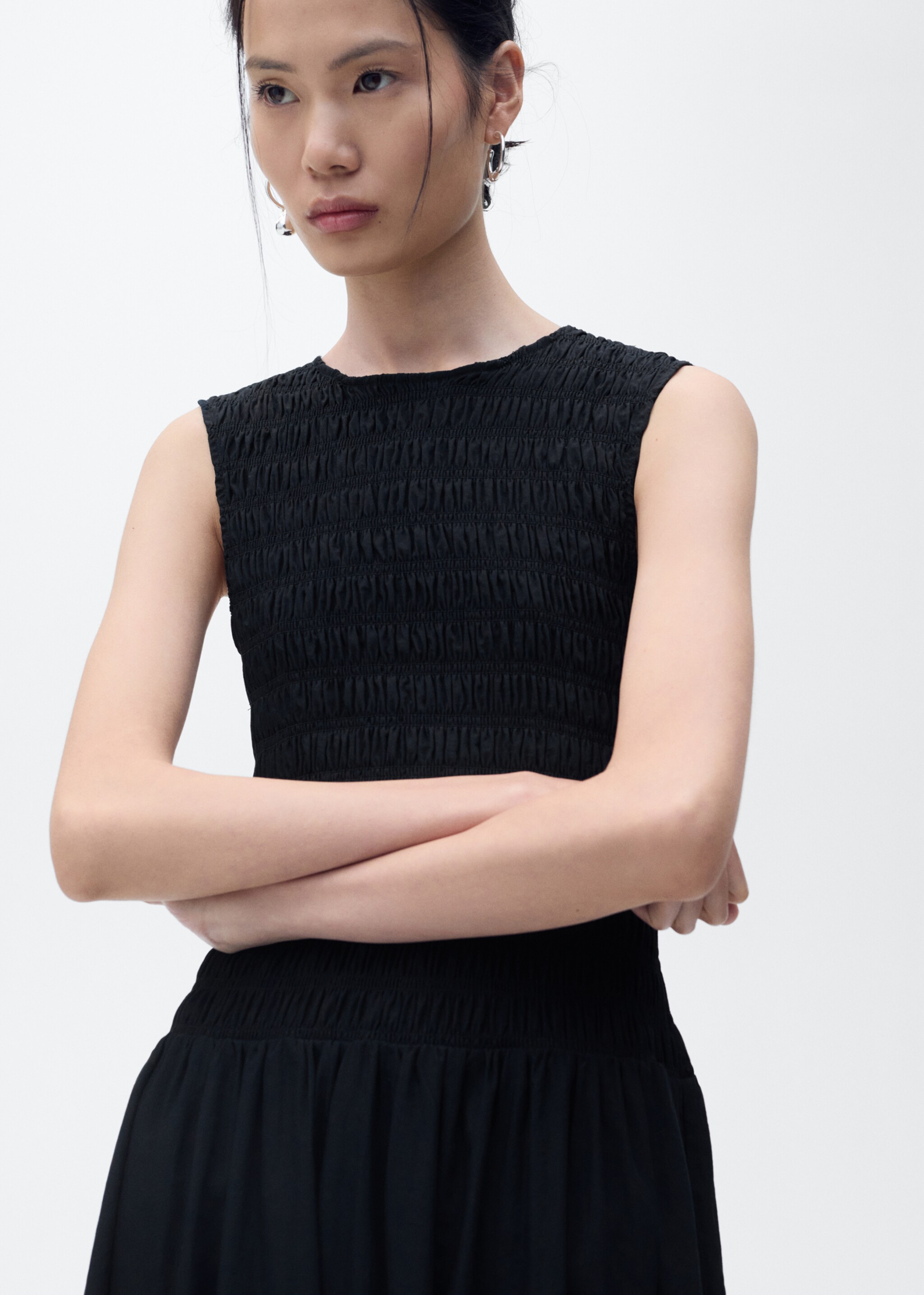 Vestido evasé cuerpo fruncido - Detalle del artículo 1