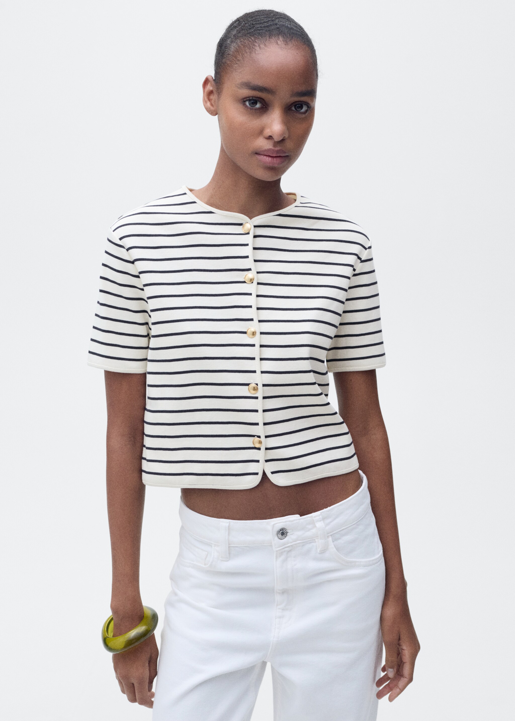 Short sleeve striped cardigan - Details of the article 1