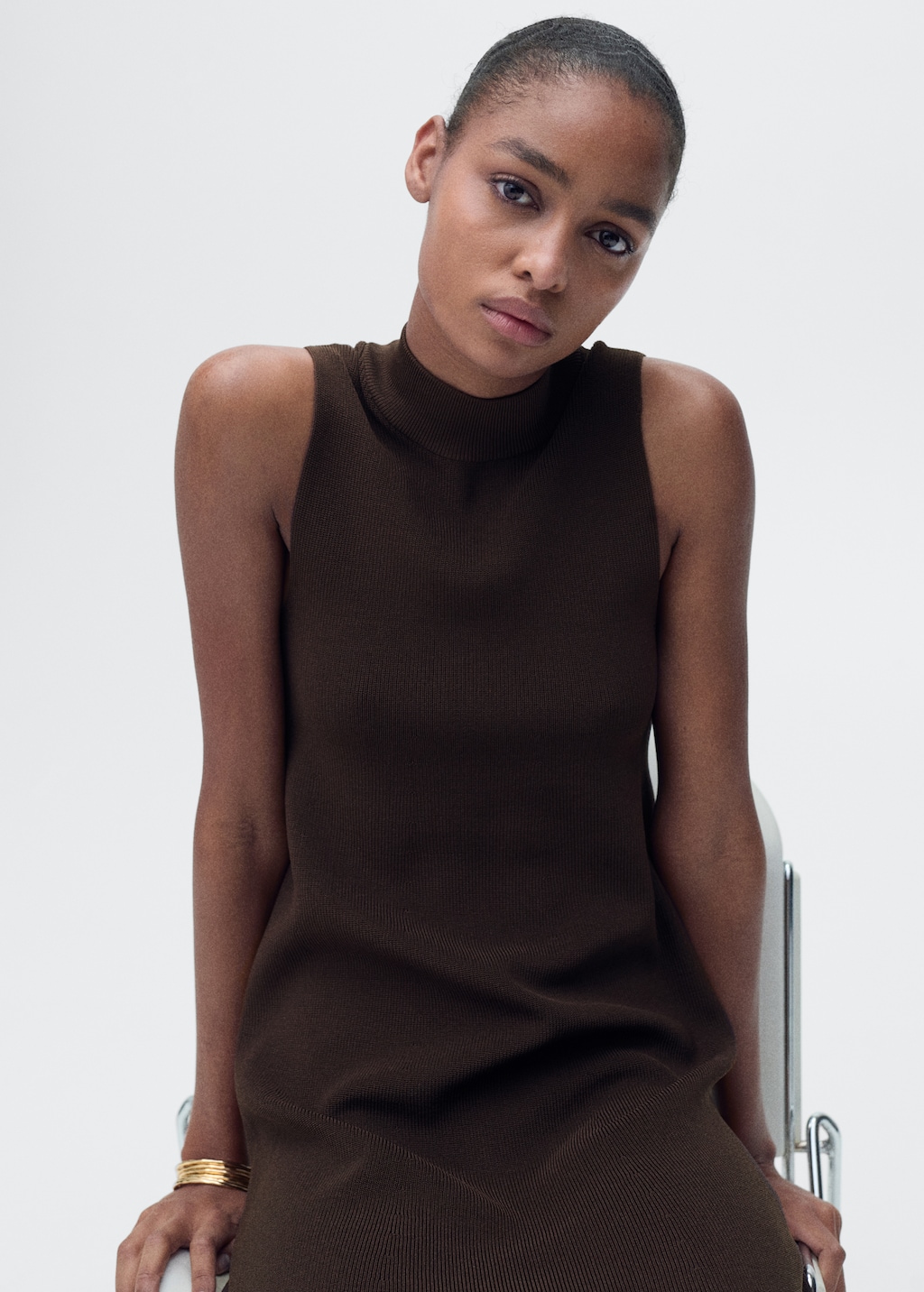 Mango Perkins-neck knitted dress