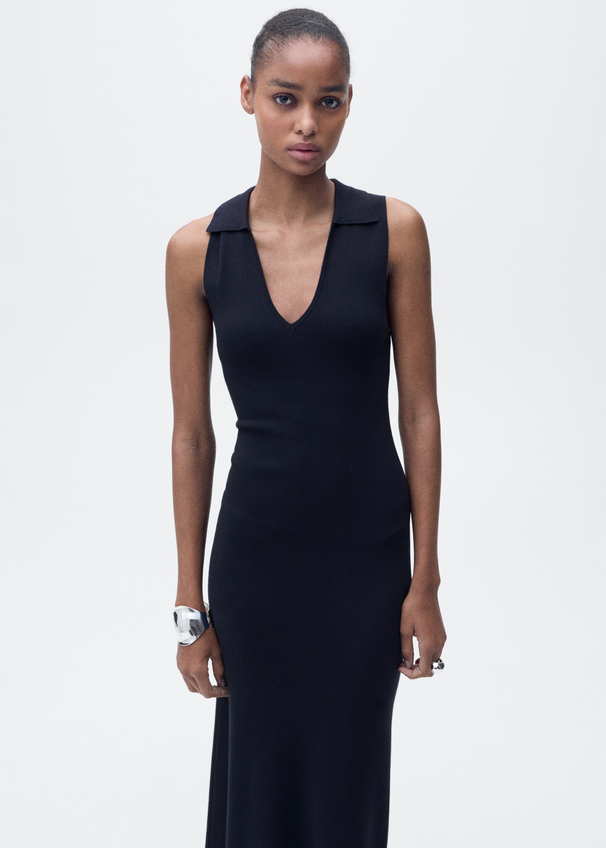 Knitted midi-dress with lapels - Medium plane