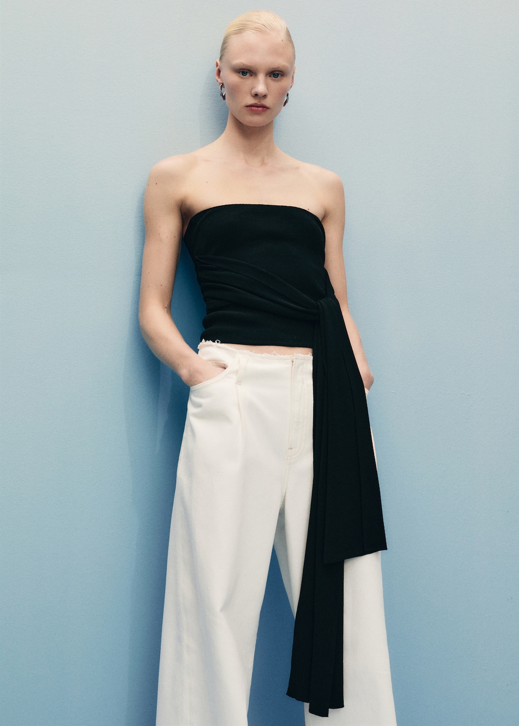 Wide leg denim pants with frayed waist - Women | MANGO USA