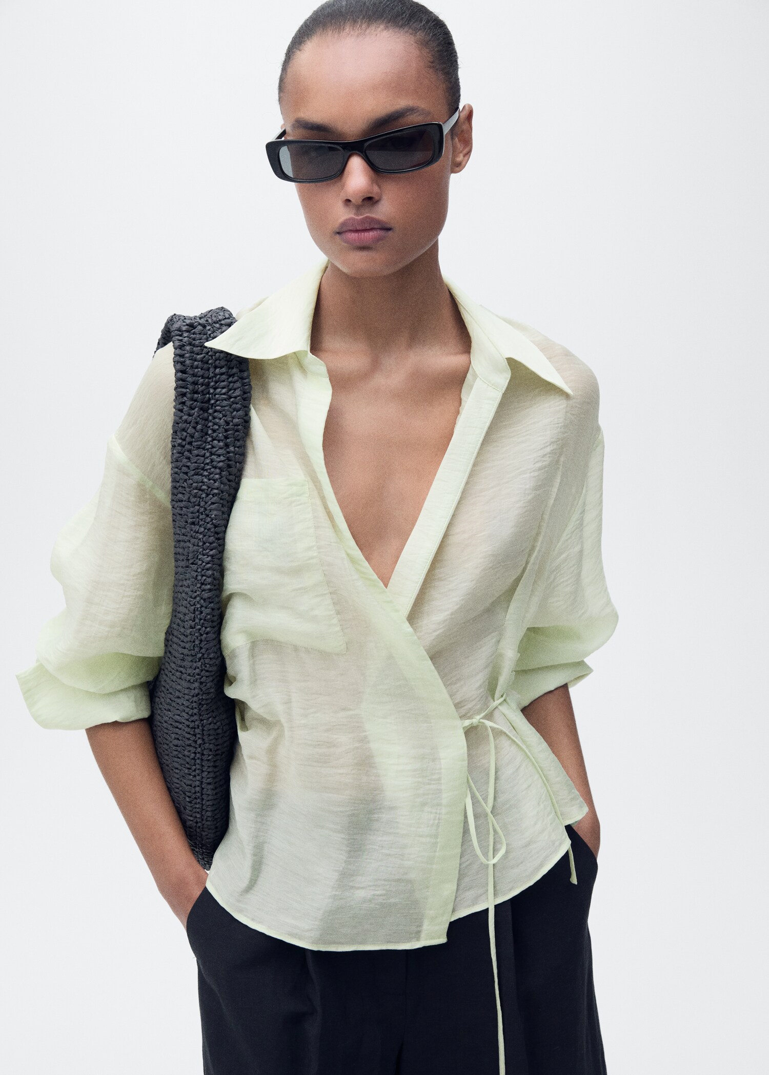 Lyocell wrap shirt with bow closure - Medium plane