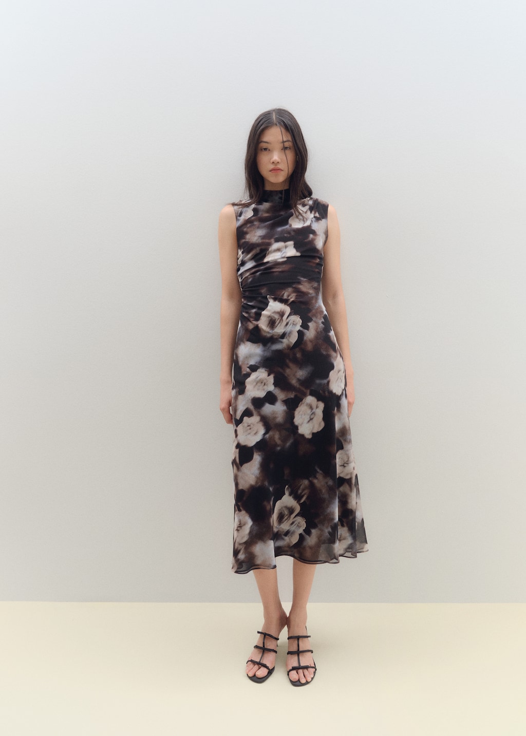Floral-print draped dress