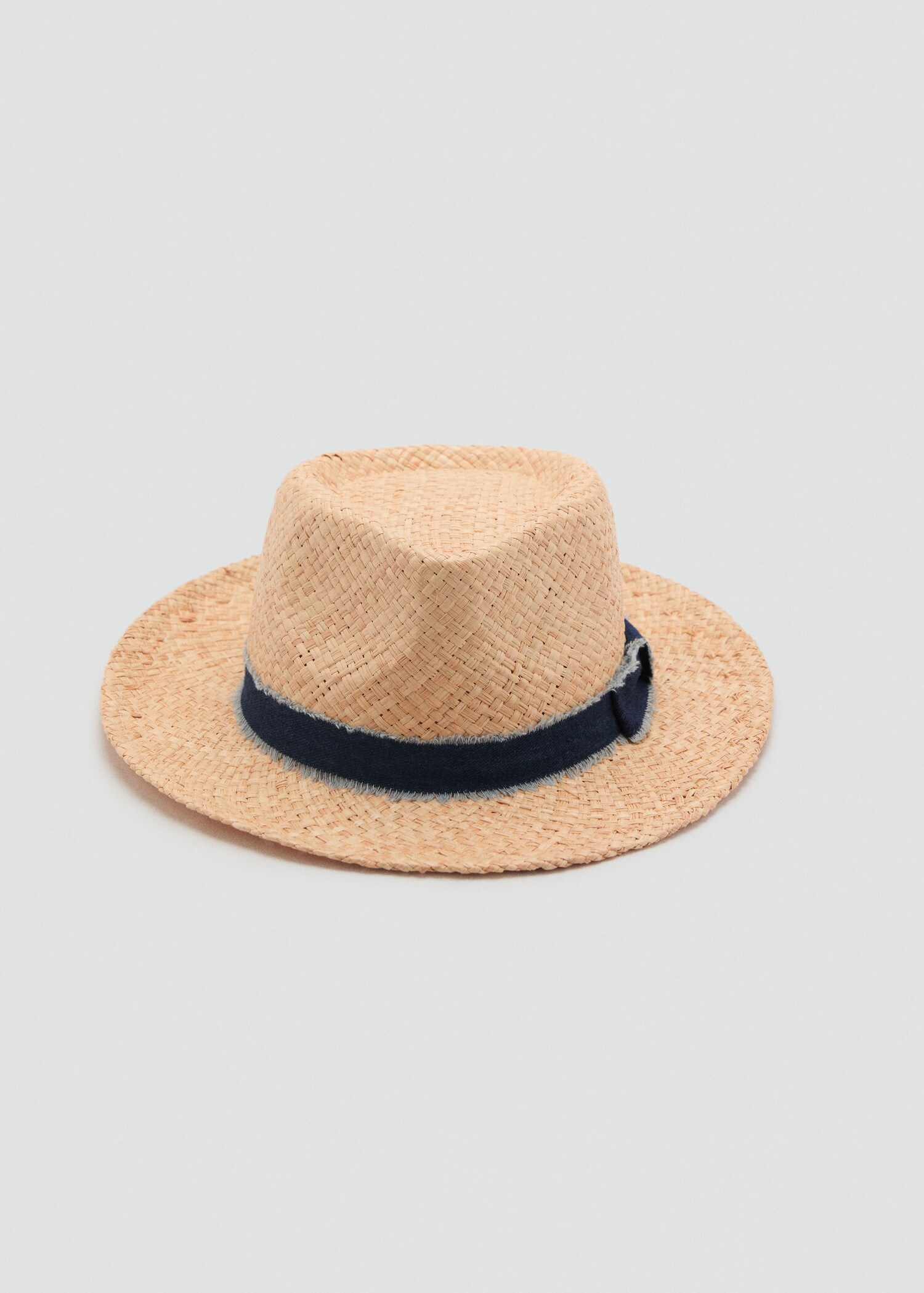Raffia hat with denim bow - Medium plane