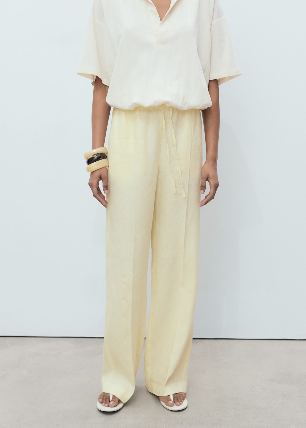 Straight-fit linen pants with bow
