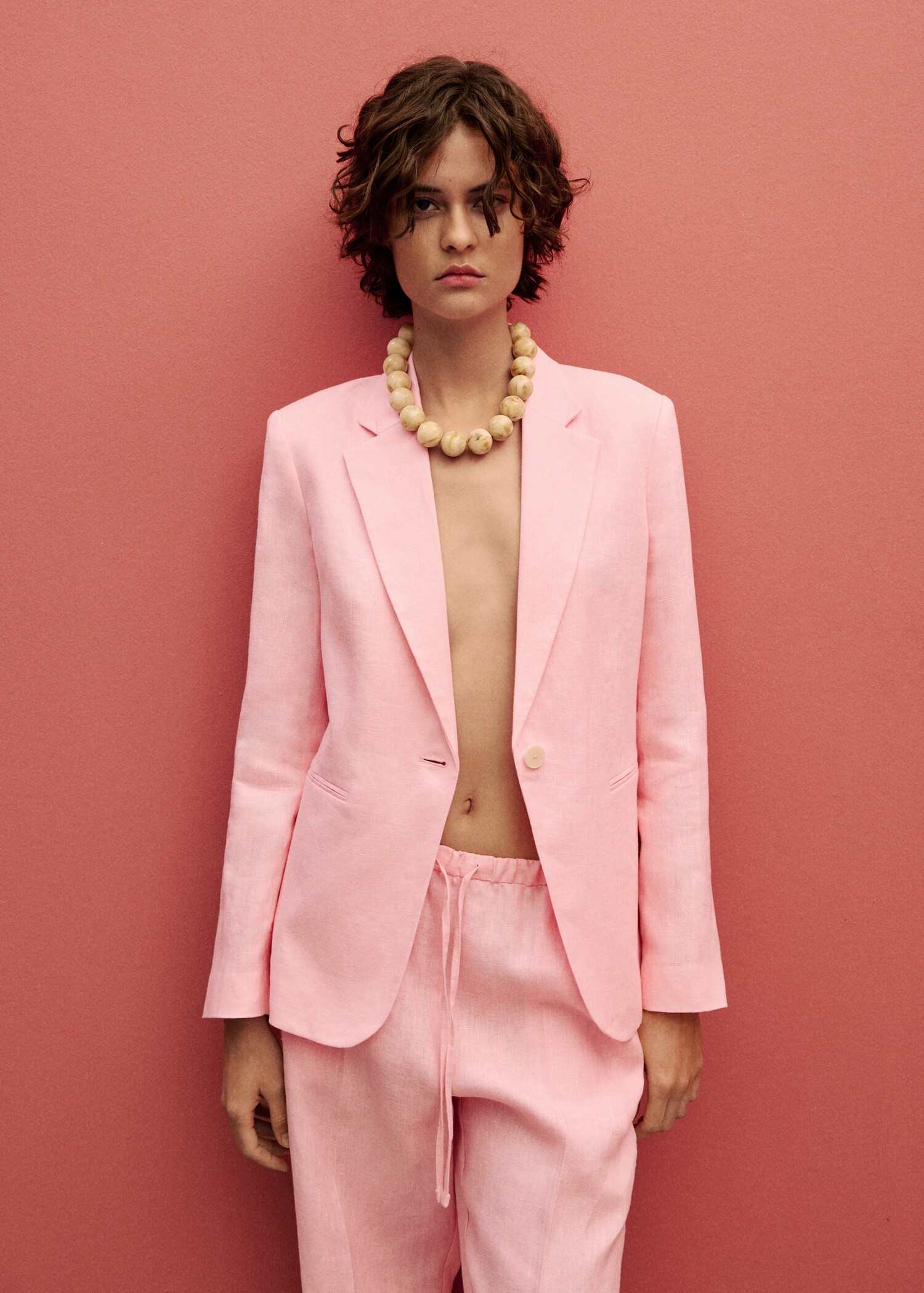 Straight-fit linen trousers with bow - Details of the article 2