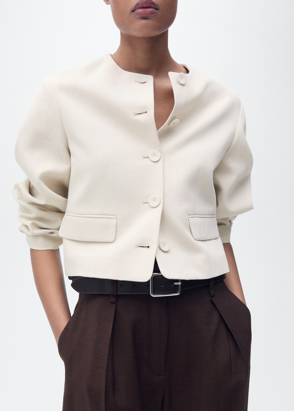 Linen-blend jacket with buttons - Women | MANGO USA