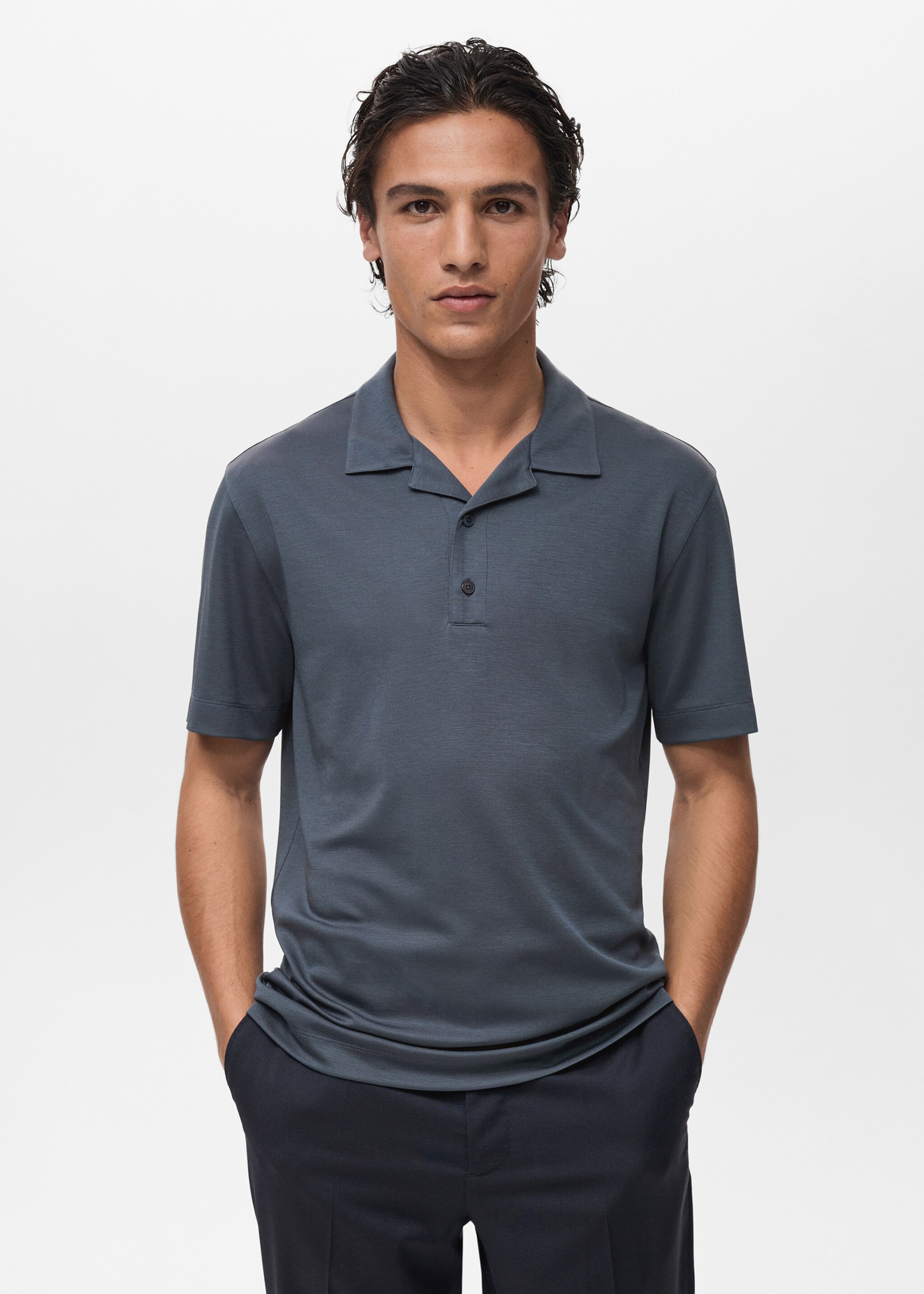 Lyocell polo shirt with bowling collar - Medium plane