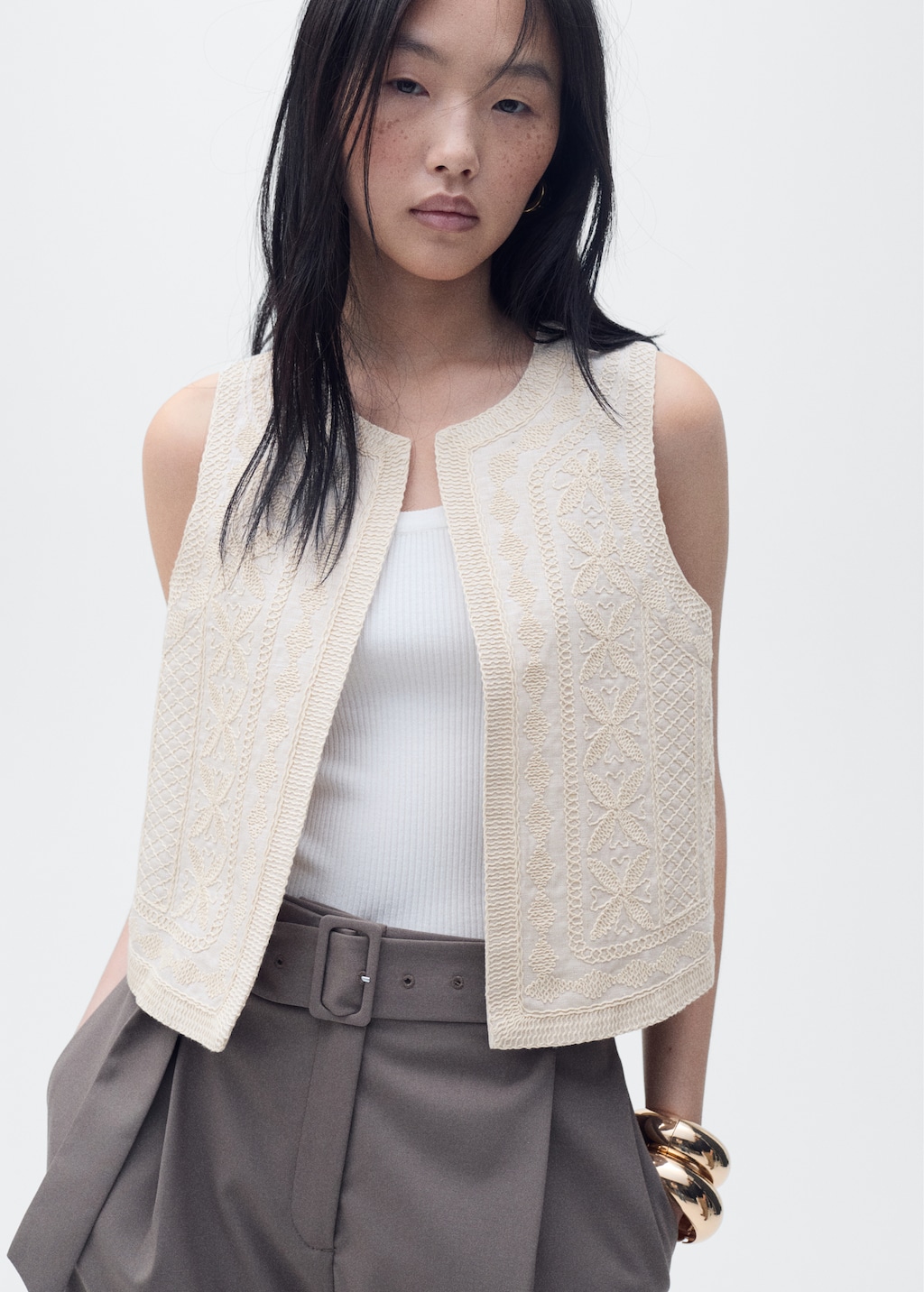 Embroidered linen vest