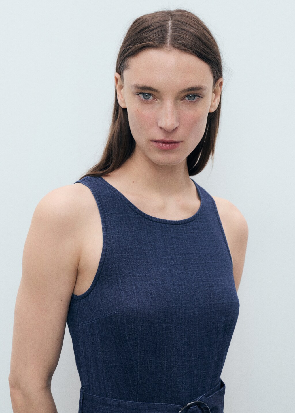 Mango Flowy denim jumpsuit with belt