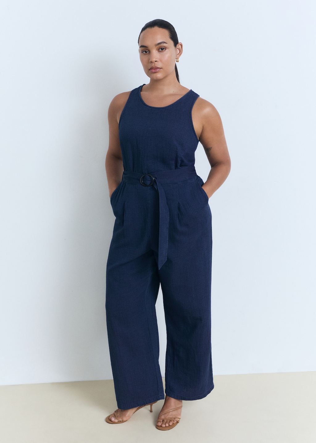 Mango Flowy denim jumpsuit with belt