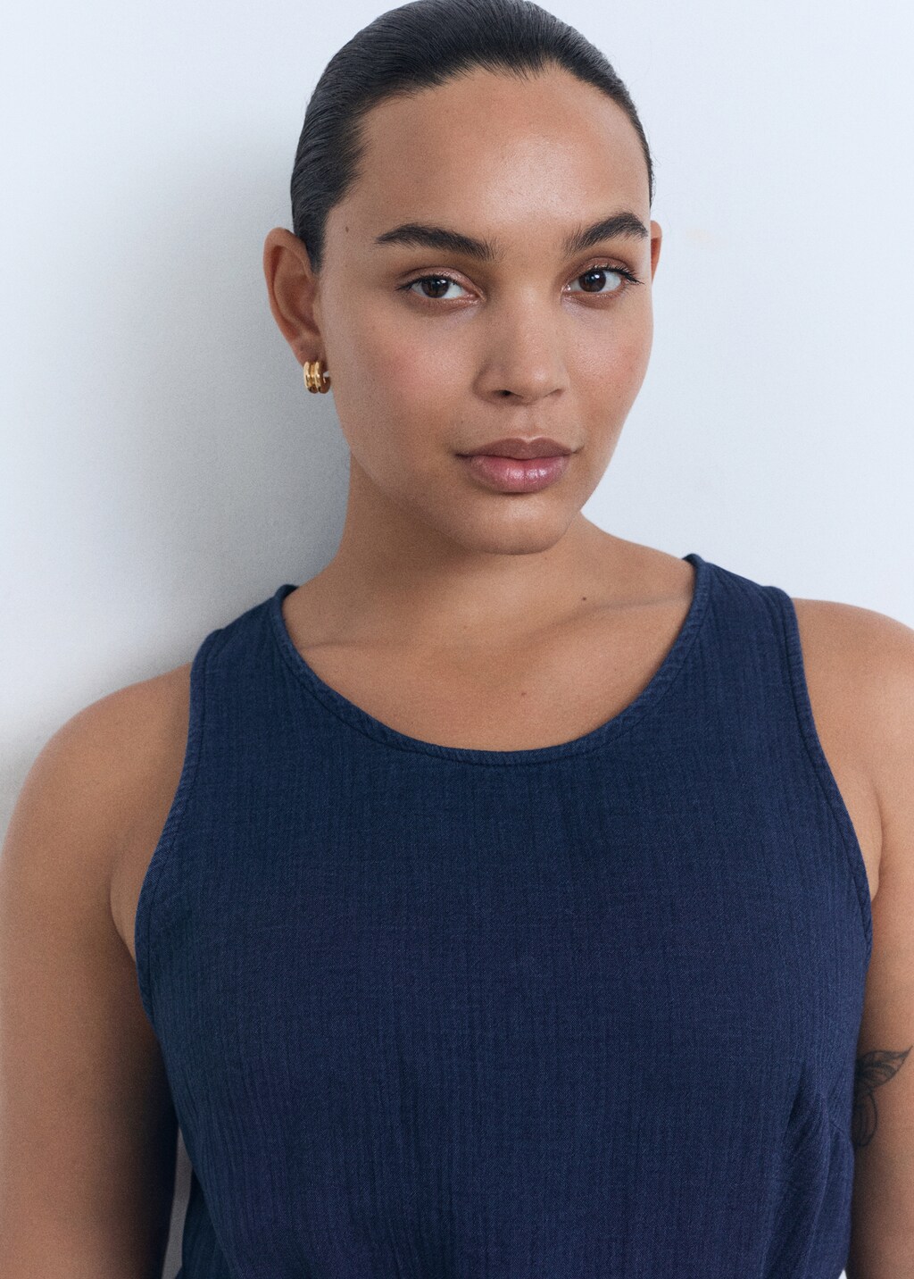 Mango Flowy denim jumpsuit with belt