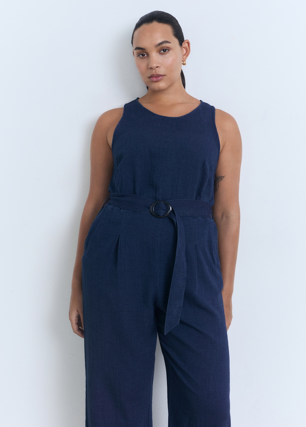 Mango Flowy denim jumpsuit with belt