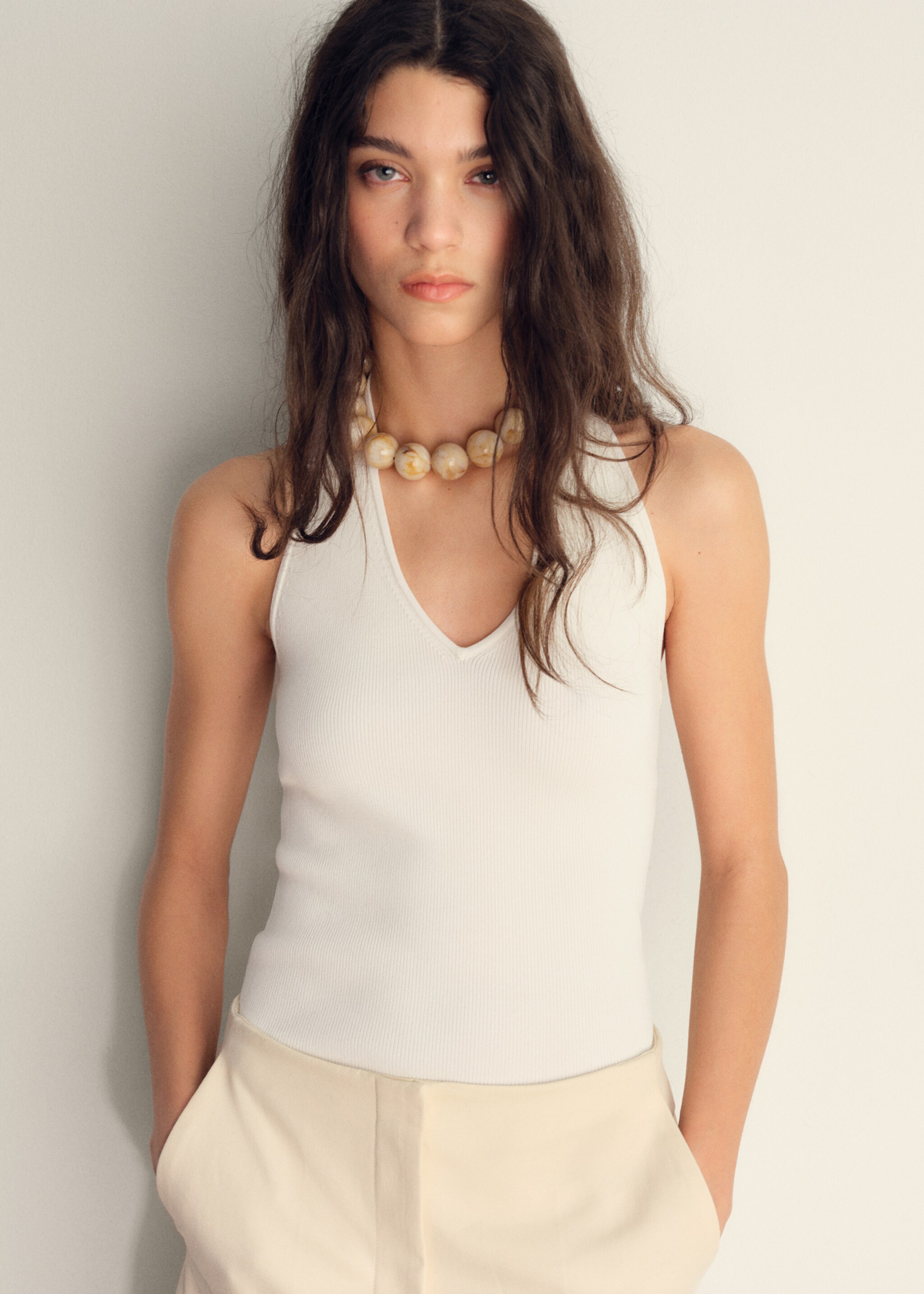 Ribbed halter-neck top - Details of the article 1