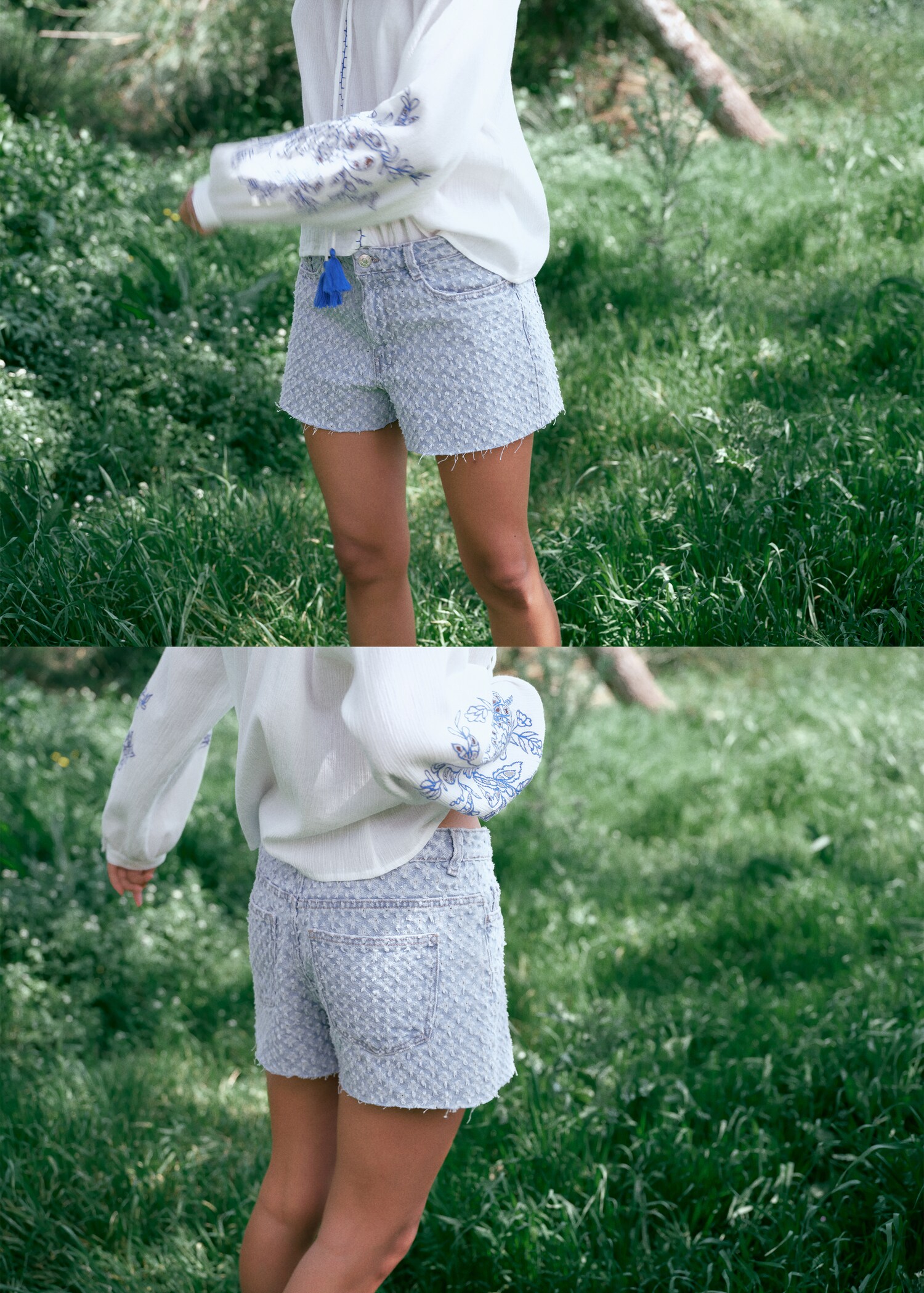 Frayed textured denim shorts - Details of the article 5