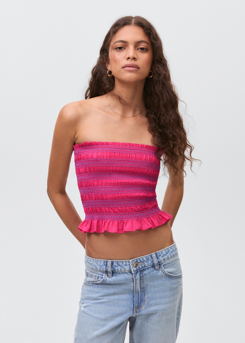 Strapless top with ruffles
