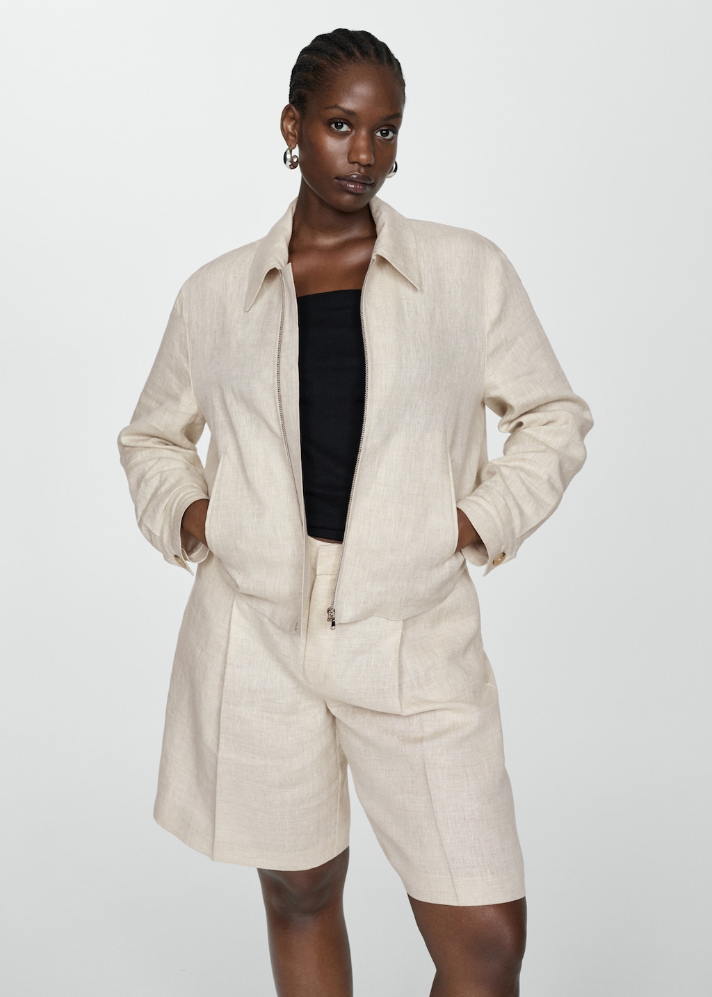 100% linen jacket with zip - Women | MANGO USA 100% linen jacket with zip - Women | MANGO USA