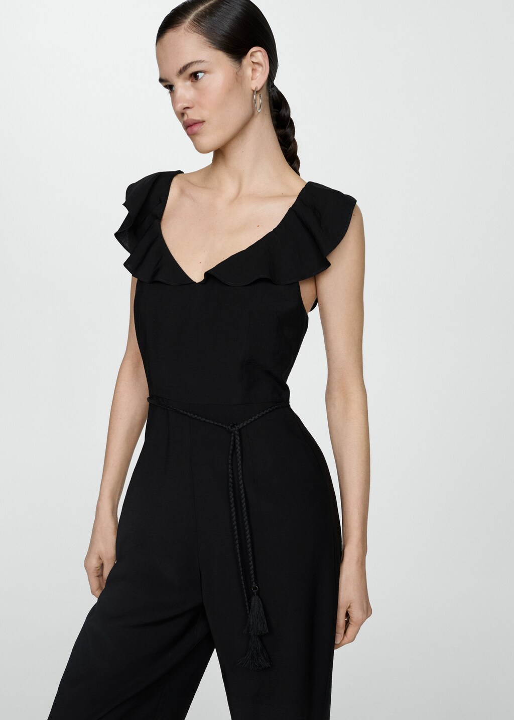 Long jumpsuit with tassel belt