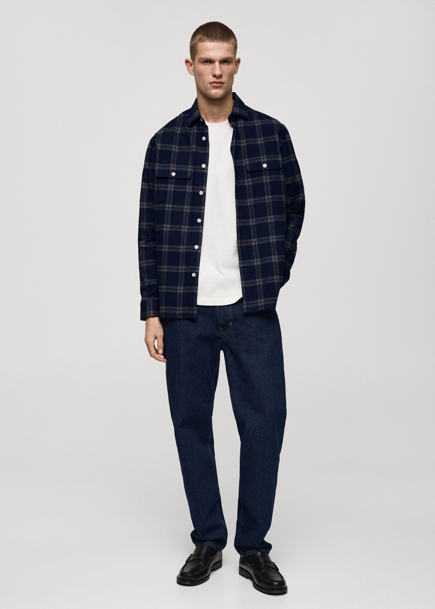 Kariertes Overshirt aus 100 % Baumwoll-Flanell - Allgemeine Ansicht